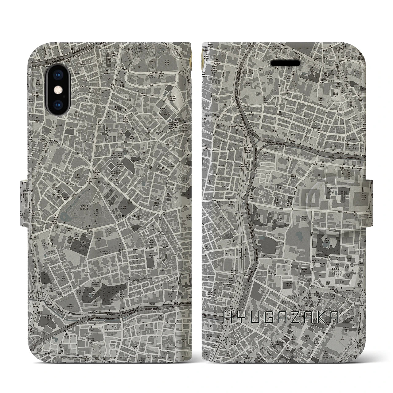 【日向坂(東京都)】地図柄iPhoneケース(手帳タイプ)モノトーン・iPhone XS / X 用