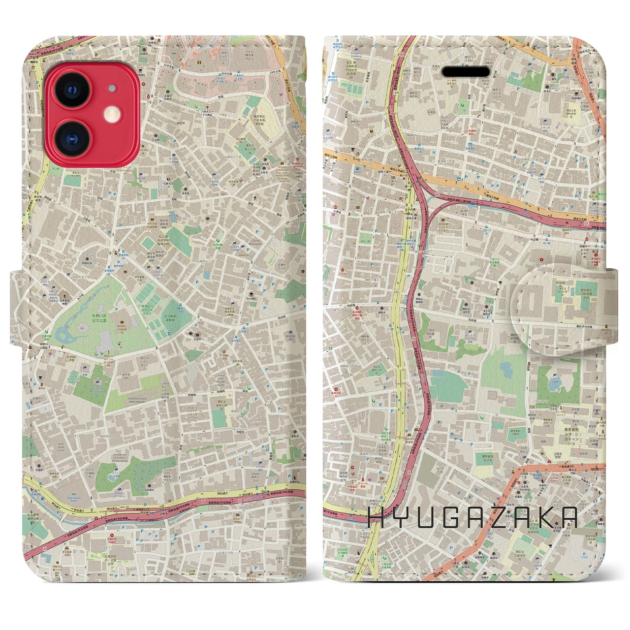 【日向坂(東京都)】地図柄iPhoneケース(手帳タイプ)ナチュラル・iPhone 11 用