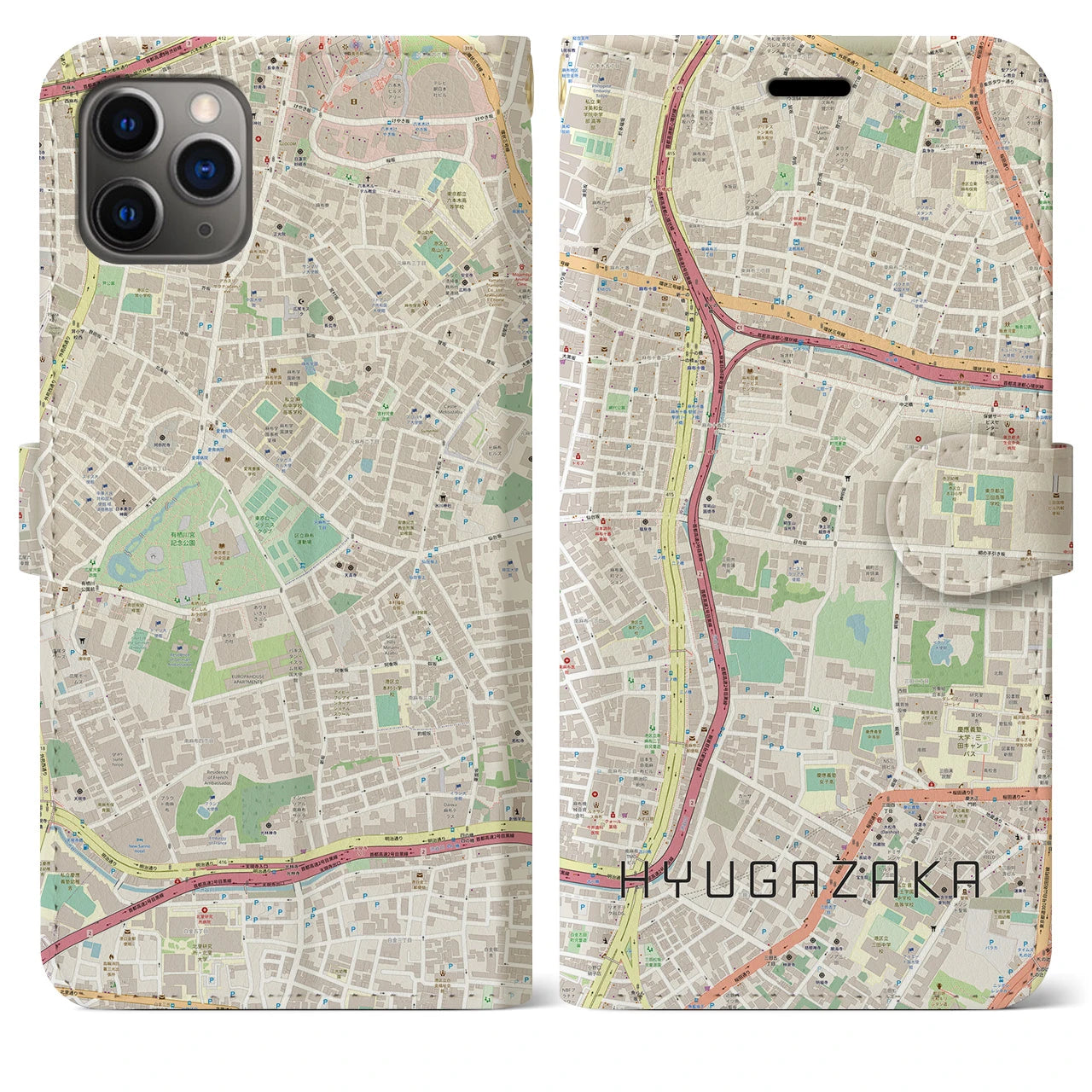 【日向坂(東京都)】地図柄iPhoneケース(手帳タイプ)ナチュラル・iPhone 11 Pro Max 用