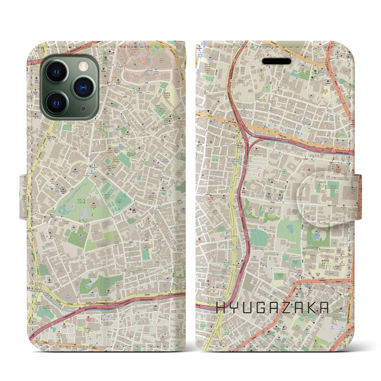 【日向坂(東京都)】地図柄iPhoneケース(手帳タイプ)ナチュラル・iPhone 11 Pro 用