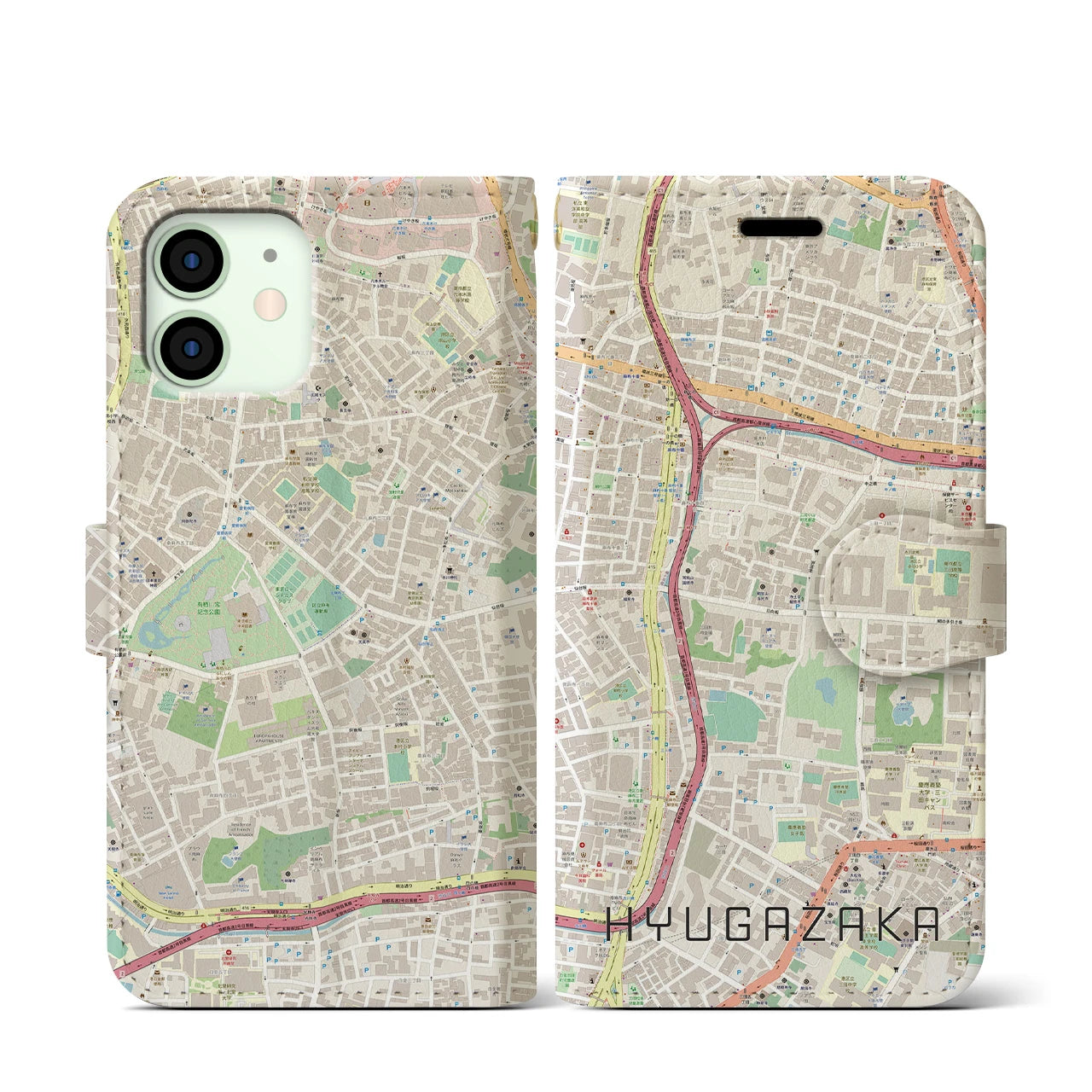 【日向坂(東京都)】地図柄iPhoneケース(手帳タイプ)ナチュラル・iPhone 12 mini 用