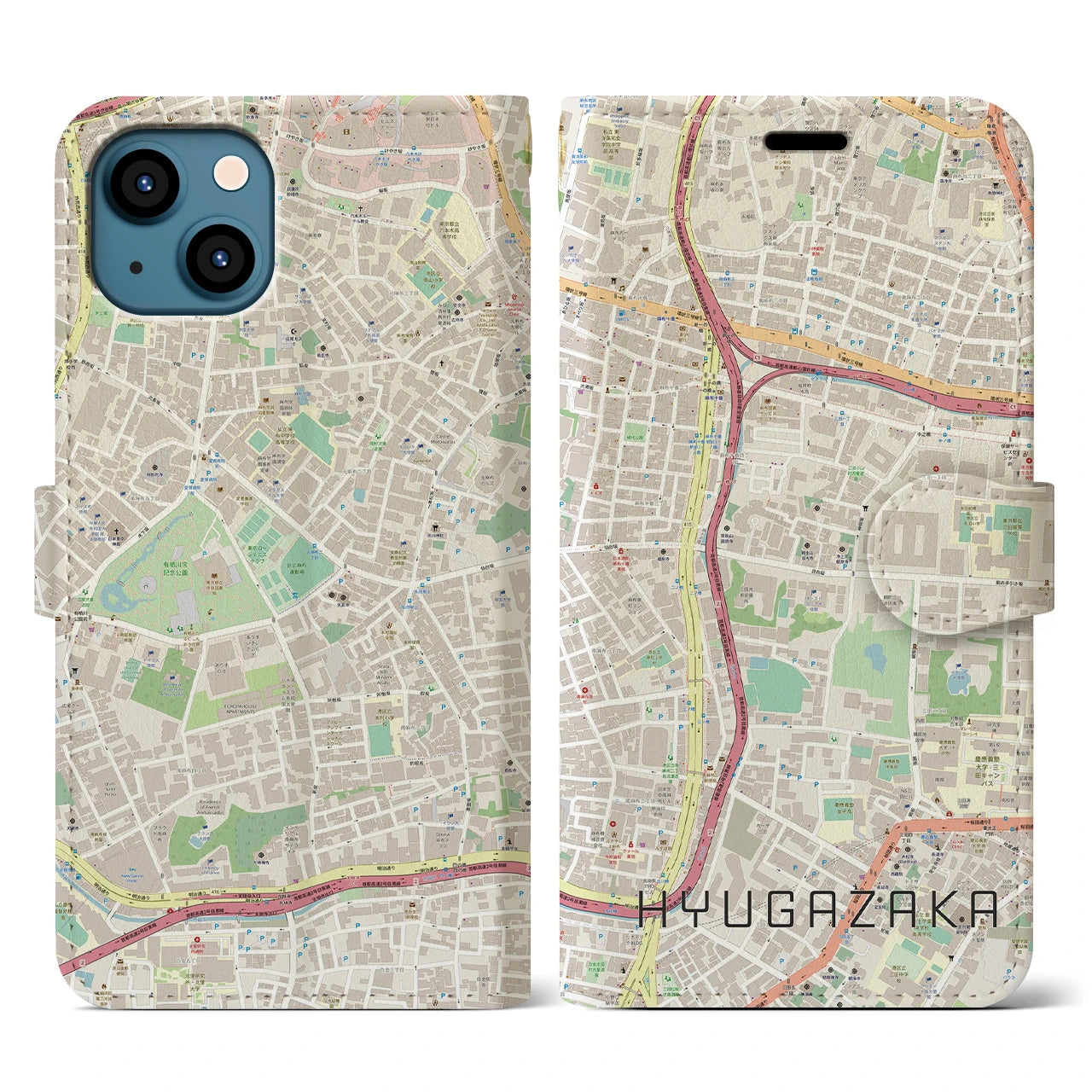 【日向坂(東京都)】地図柄iPhoneケース(手帳タイプ)ナチュラル・iPhone 13 用