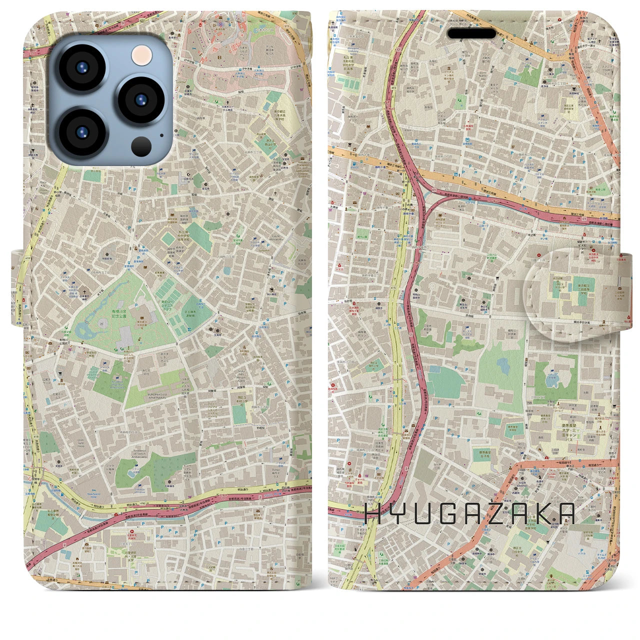 【日向坂(東京都)】地図柄iPhoneケース(手帳タイプ)ナチュラル・iPhone 13 Pro Max 用