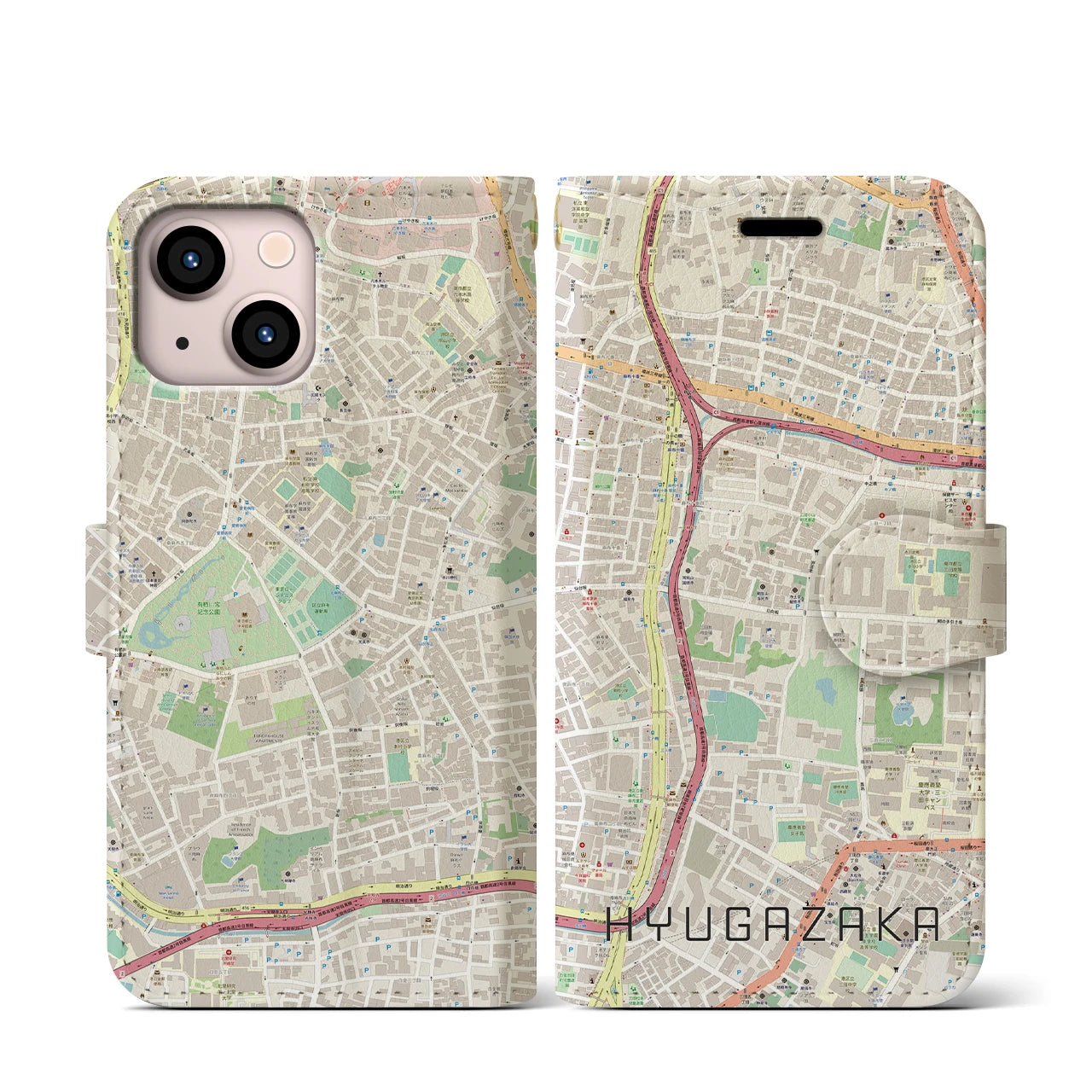 【日向坂(東京都)】地図柄iPhoneケース(手帳タイプ)ナチュラル・iPhone 13 mini 用
