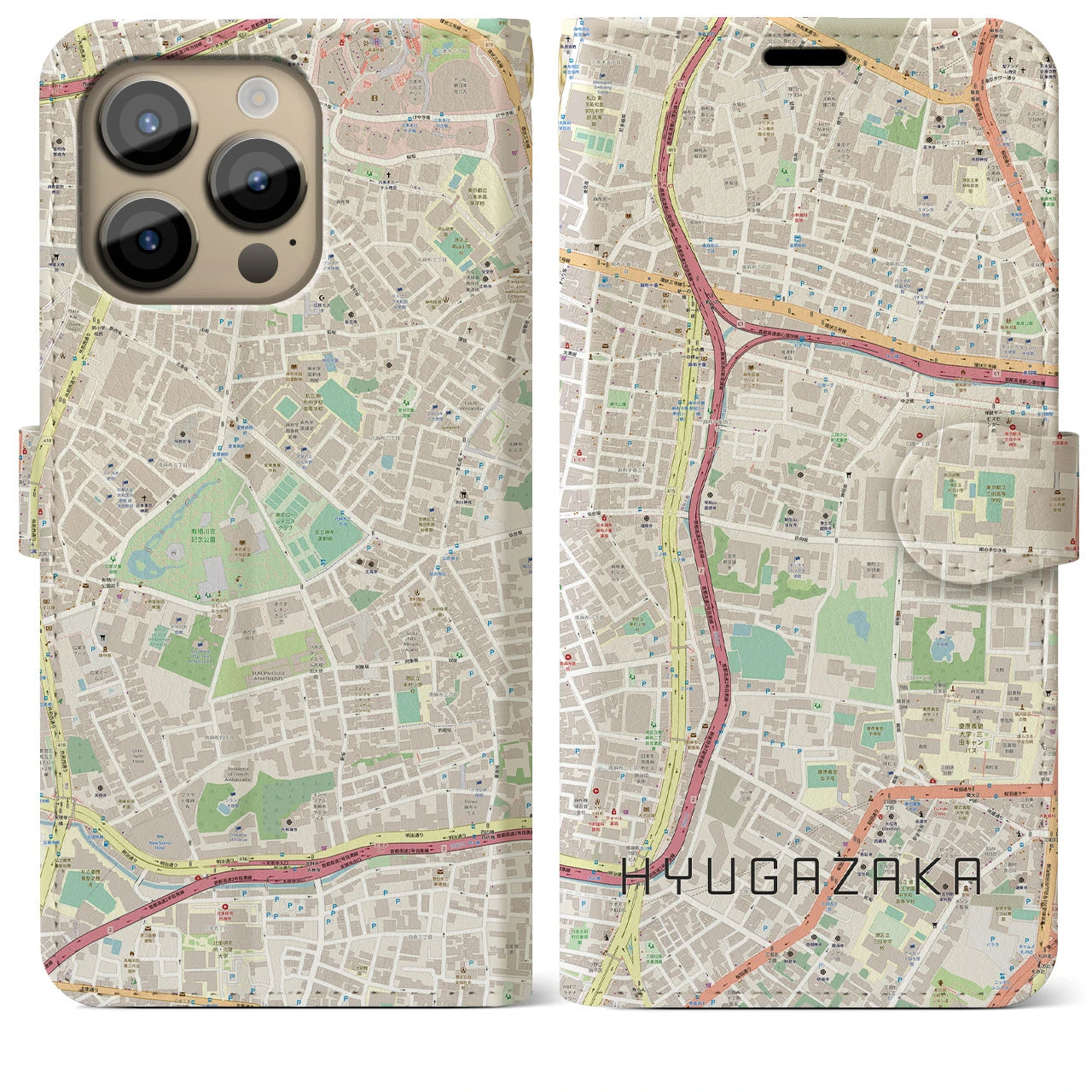 【日向坂(東京都)】地図柄iPhoneケース(手帳タイプ)ナチュラル・iPhone 14 Pro Max 用