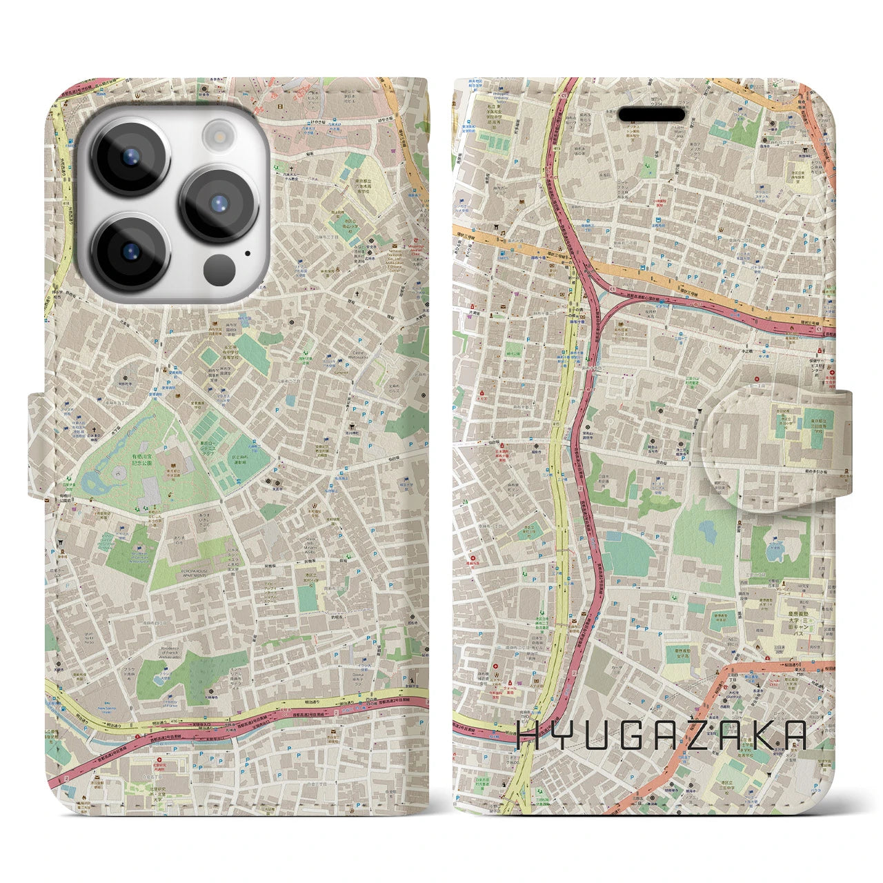 【日向坂(東京都)】地図柄iPhoneケース(手帳タイプ)ナチュラル・iPhone 14 Pro 用