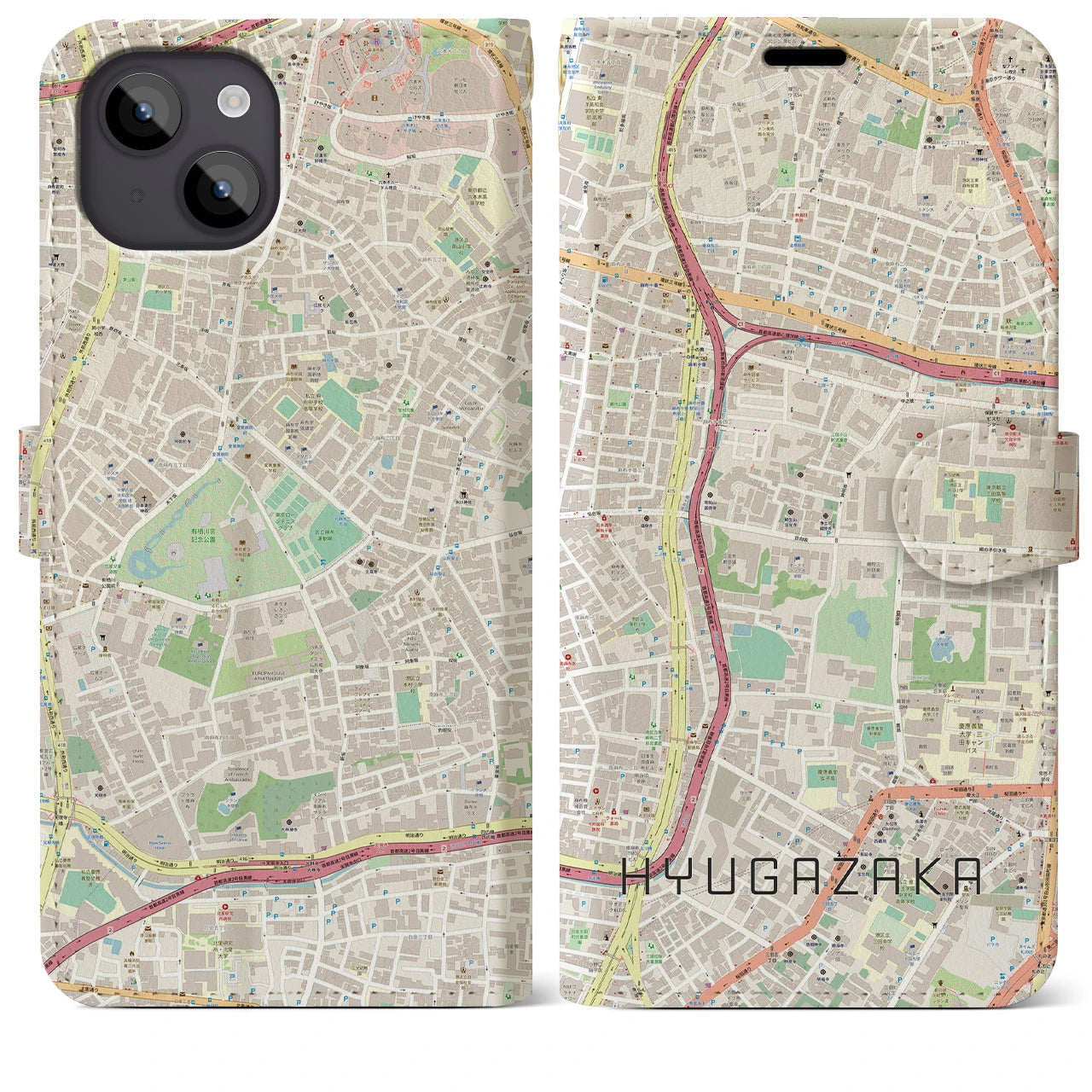 【日向坂(東京都)】地図柄iPhoneケース(手帳タイプ)ナチュラル・iPhone 14 Plus 用