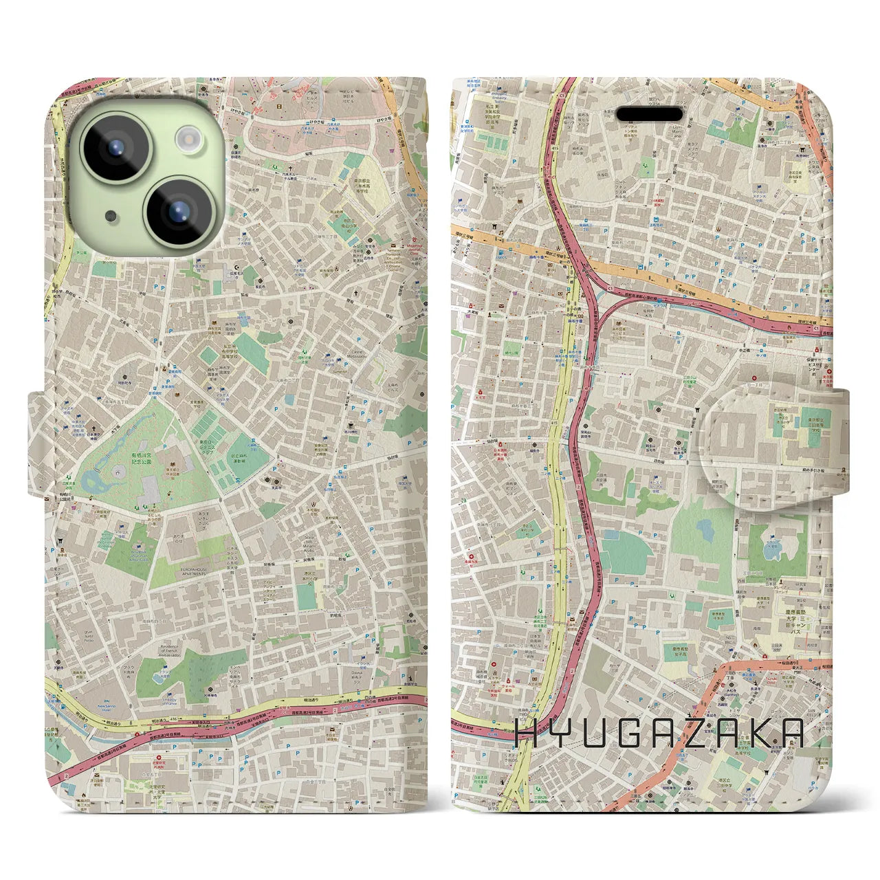 【日向坂(東京都)】地図柄iPhoneケース(手帳タイプ)ナチュラル・iPhone 15 用