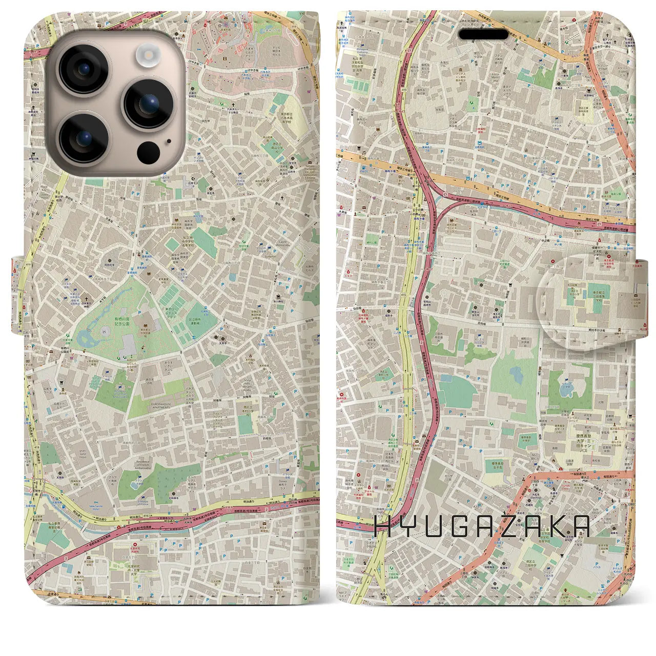 【日向坂(東京都)】地図柄iPhoneケース(手帳タイプ)ナチュラル・iPhone 16 Plus 用