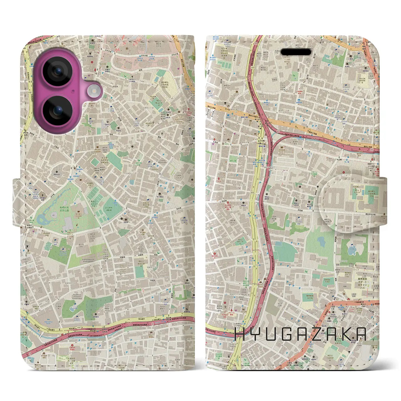 【日向坂(東京都)】地図柄iPhoneケース(手帳タイプ)ナチュラル・iPhone 16 Pro 用