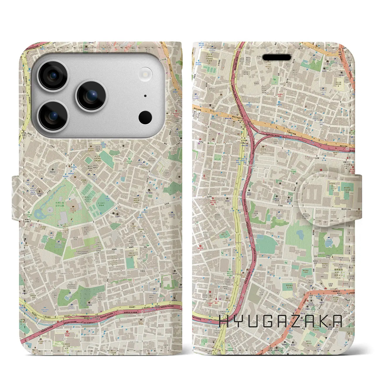 【日向坂(東京都)】地図柄iPhoneケース(手帳タイプ)モノトーン・iPhone 17 Pro Max 用