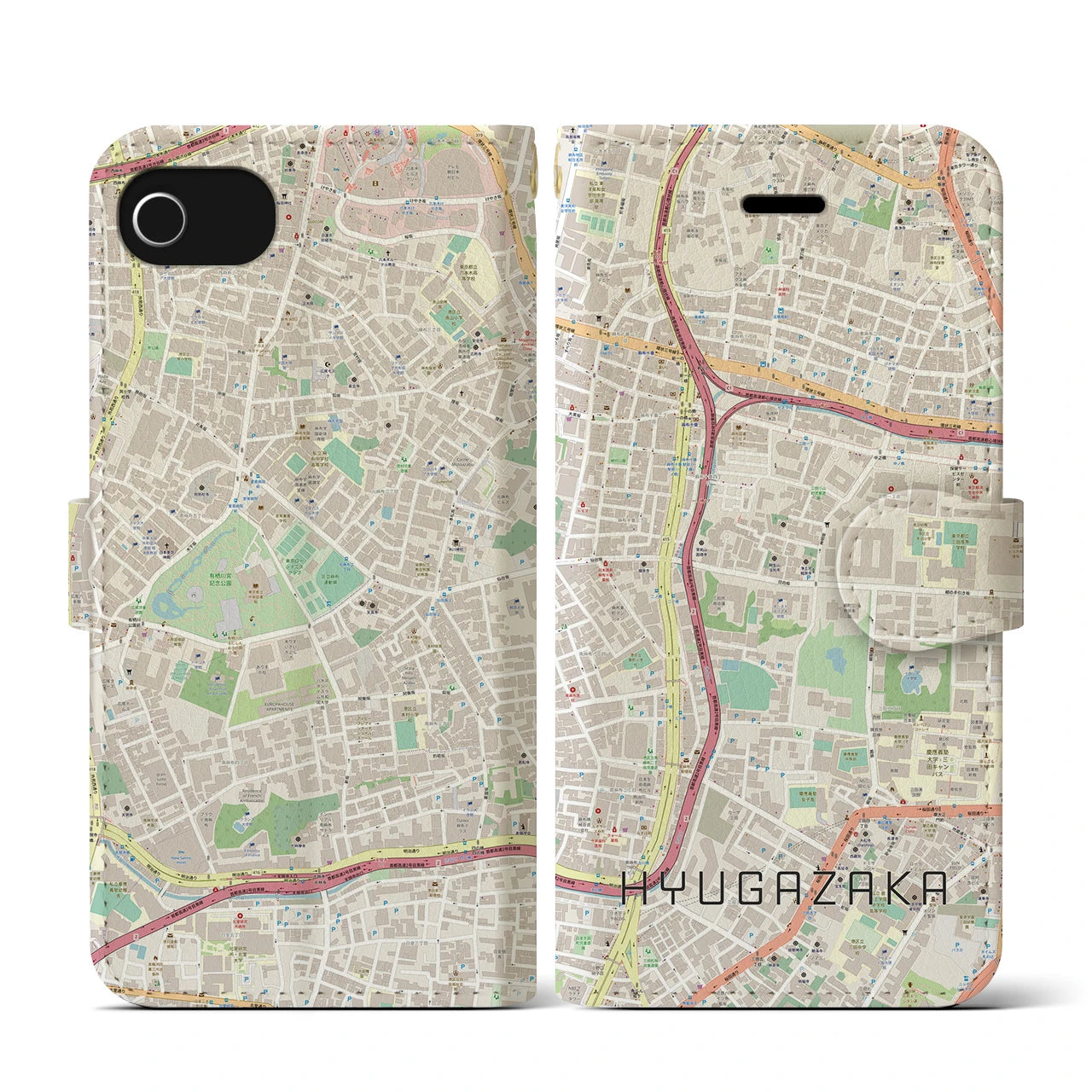 【日向坂(東京都)】地図柄iPhoneケース(手帳タイプ)ナチュラル・iPhone SE(第3 / 第2世代) / 8 / 7 / 6s / 6 用