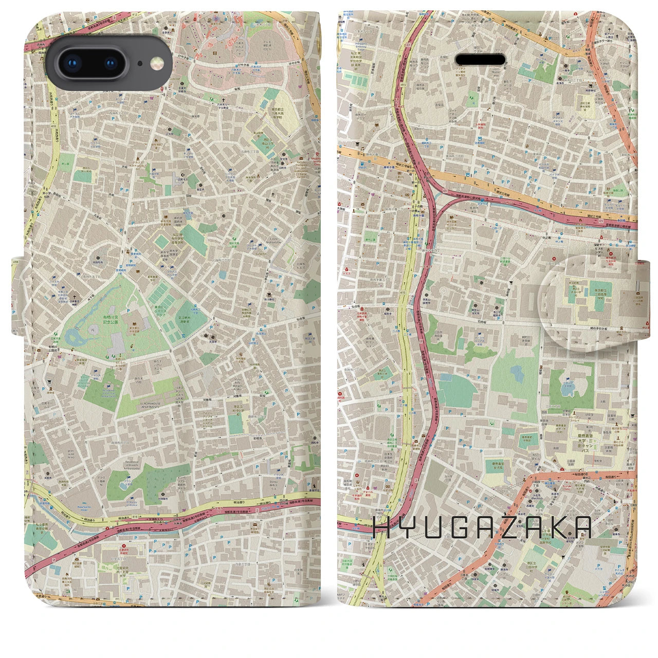 【日向坂(東京都)】地図柄iPhoneケース(手帳タイプ)ナチュラル・iPhone 8Plus /7Plus / 6sPlus / 6Plus 用