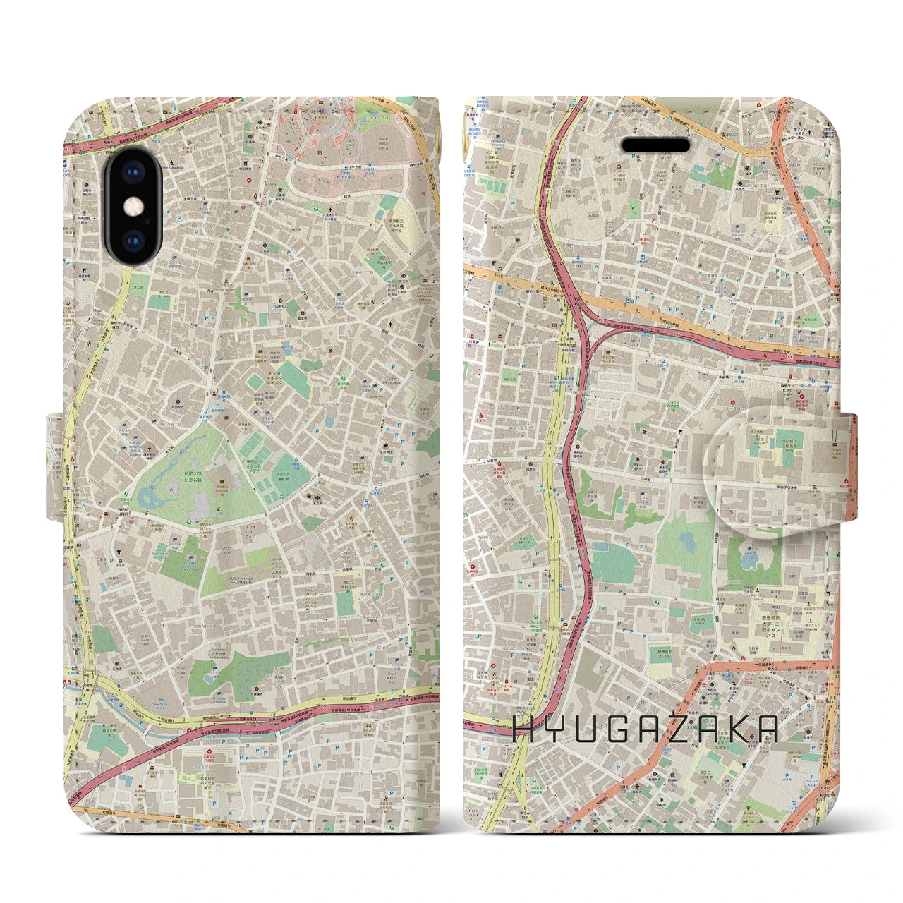 【日向坂(東京都)】地図柄iPhoneケース(手帳タイプ)ナチュラル・iPhone XS / X 用