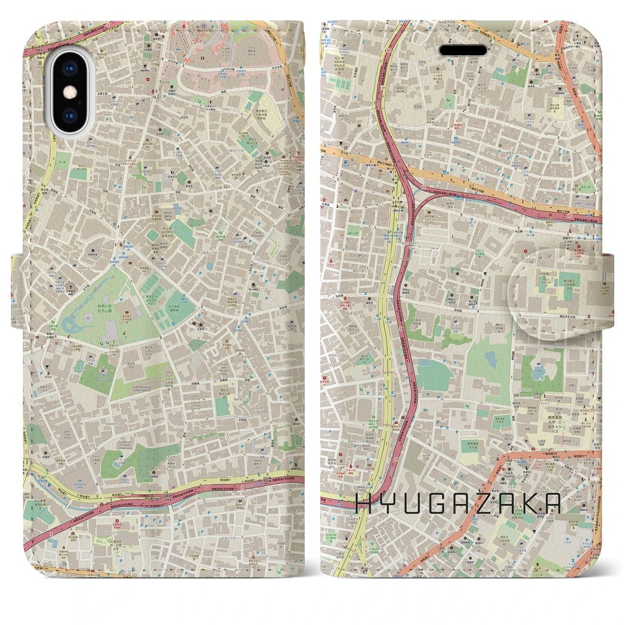 【日向坂(東京都)】地図柄iPhoneケース(手帳タイプ)ナチュラル・iPhone XS Max 用