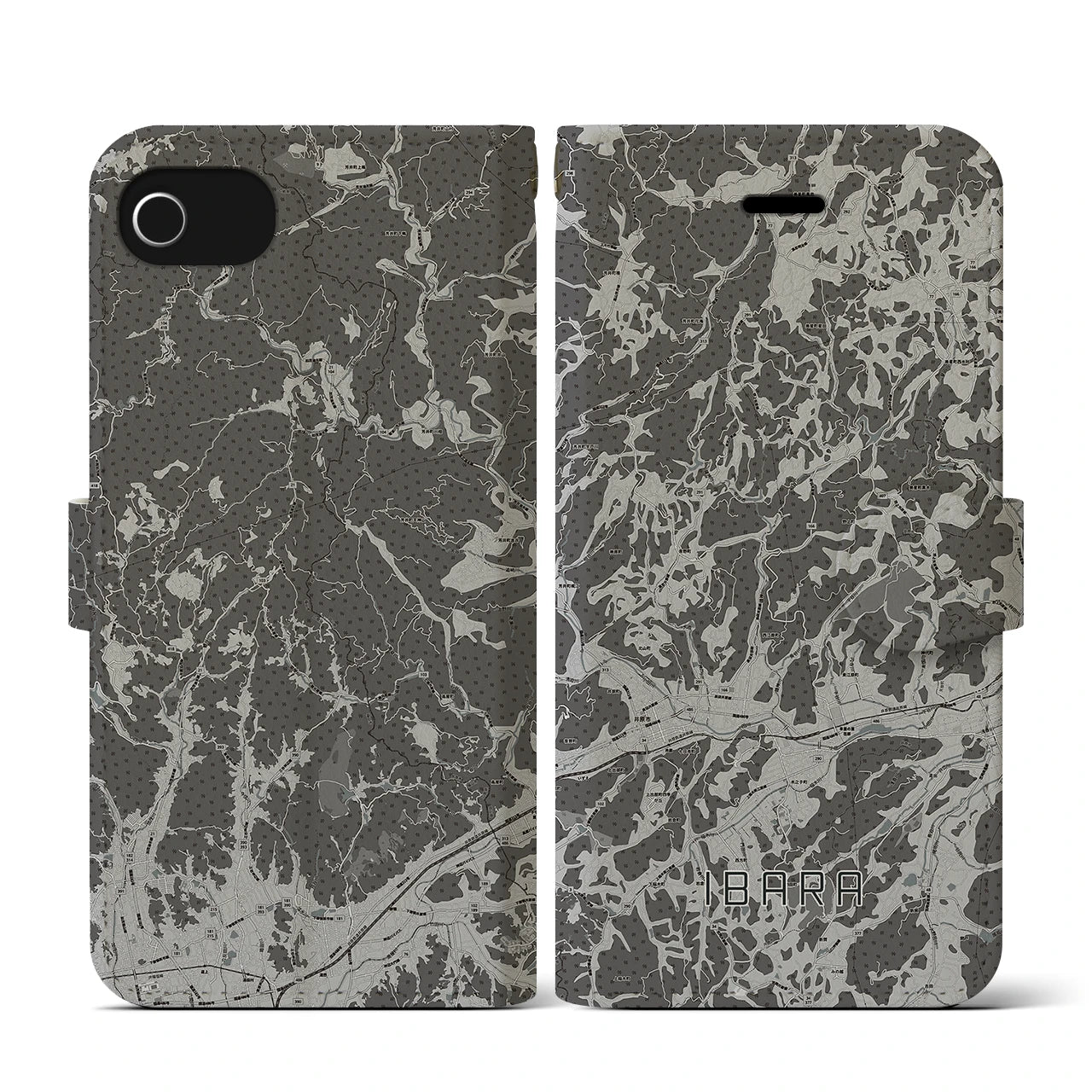 【井原(岡山県)】地図柄iPhoneケース(手帳タイプ)モノトーン・iPhone SE(第3 / 第2世代) / 8 / 7 / 6s / 6 用