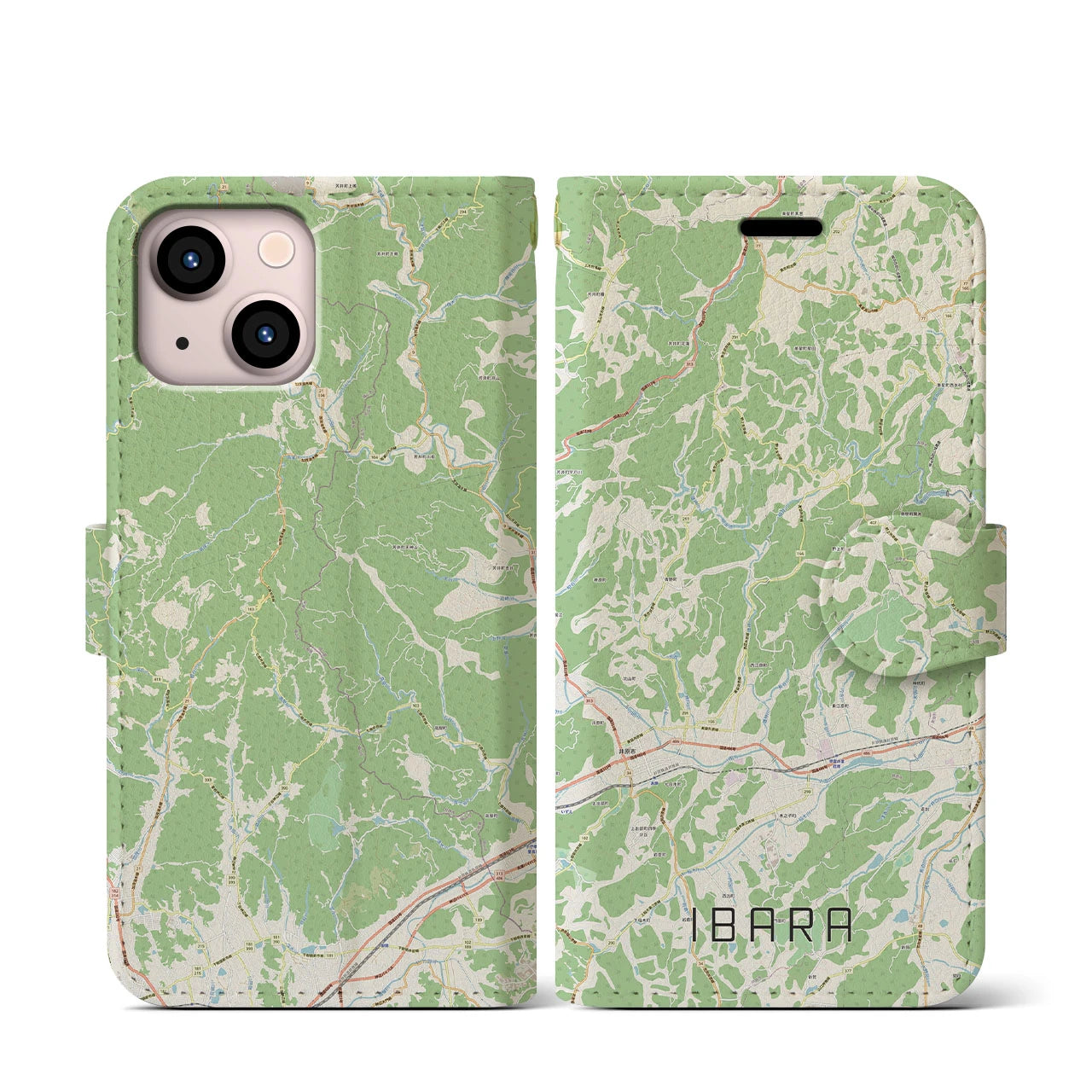 【井原(岡山県)】地図柄iPhoneケース(手帳タイプ)ナチュラル・iPhone 13 mini 用