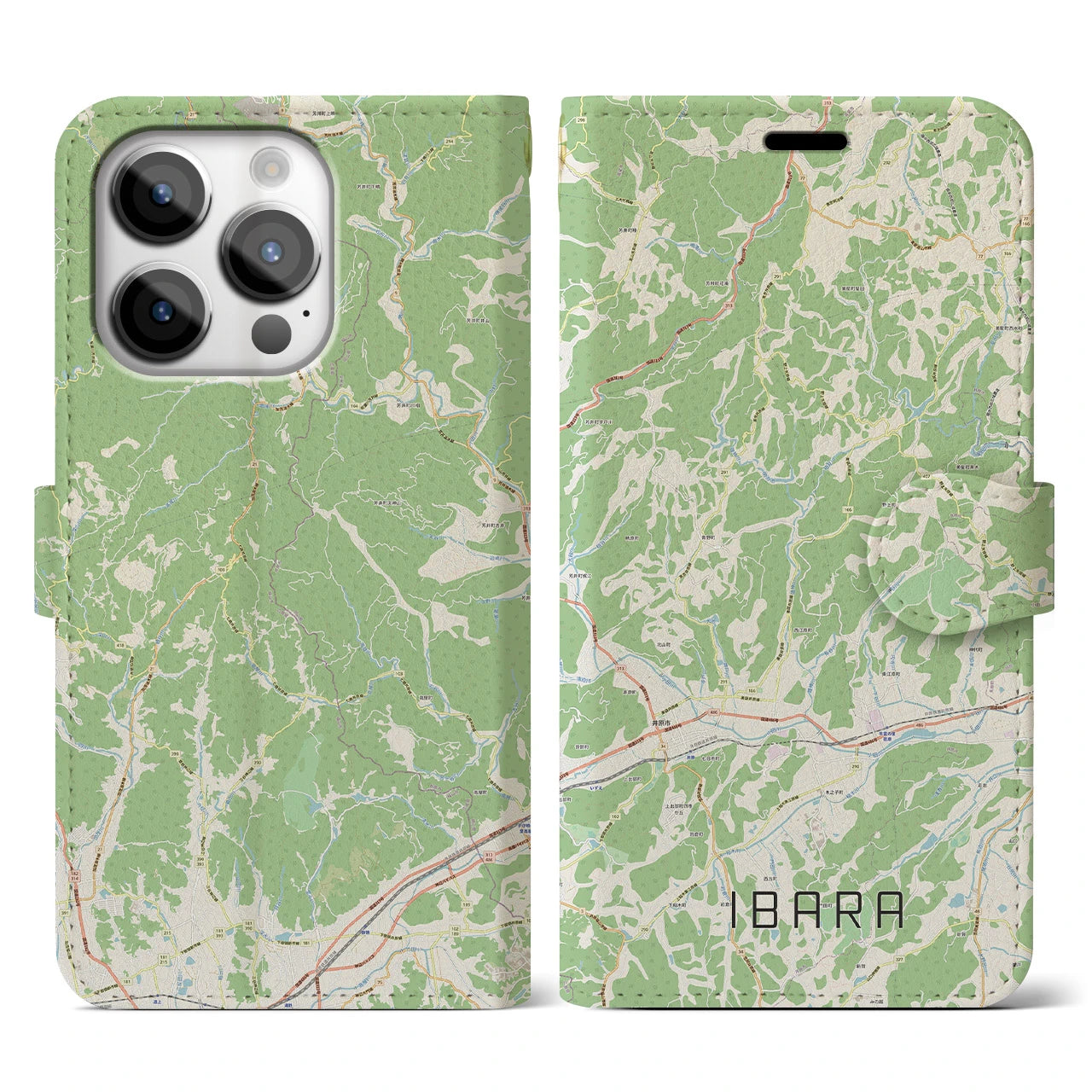 【井原(岡山県)】地図柄iPhoneケース(手帳タイプ)ナチュラル・iPhone 14 Pro 用