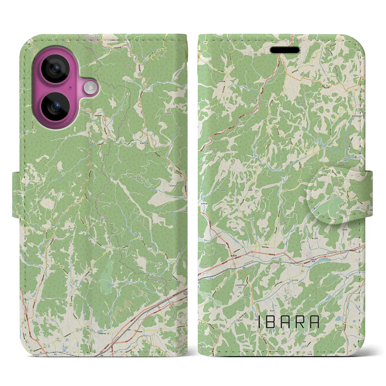 【井原(岡山県)】地図柄iPhoneケース(手帳タイプ)ナチュラル・iPhone 16 Pro 用