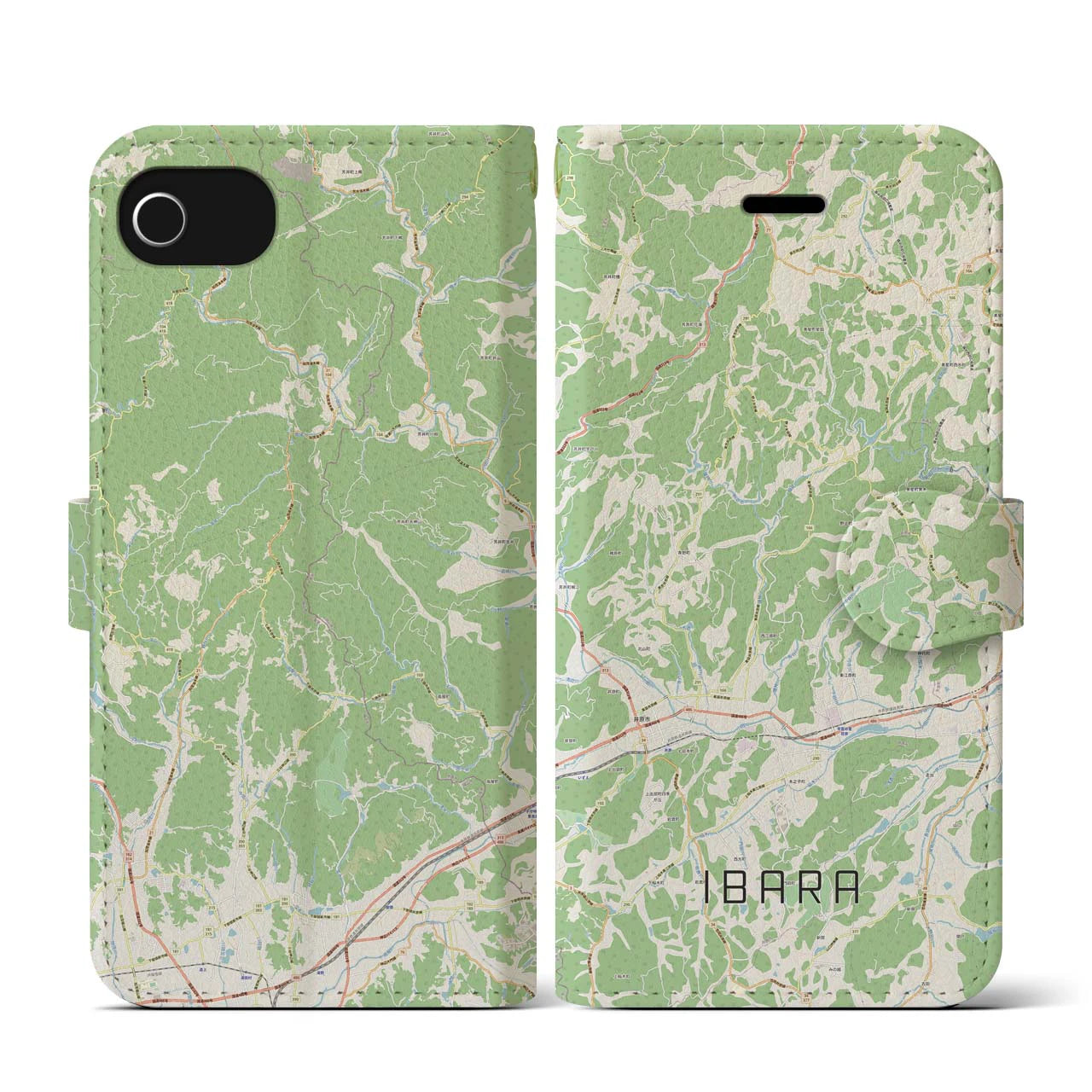 【井原(岡山県)】地図柄iPhoneケース(手帳タイプ)ナチュラル・iPhone SE(第3 / 第2世代) / 8 / 7 / 6s / 6 用