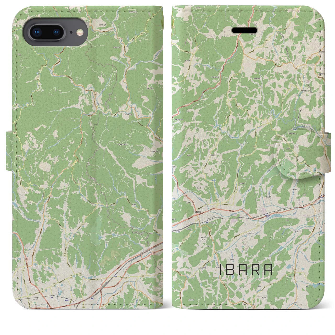 【井原(岡山県)】地図柄iPhoneケース(手帳タイプ)ナチュラル・iPhone 8Plus /7Plus / 6sPlus / 6Plus 用