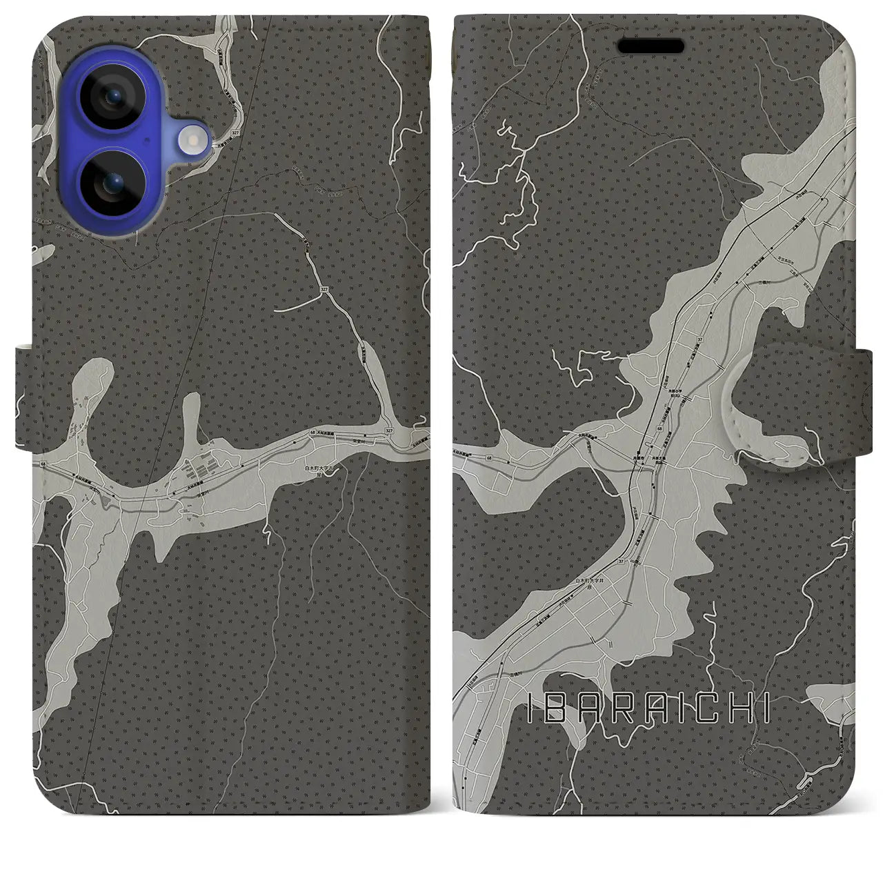 【井原市(広島県)】地図柄iPhoneケース(手帳タイプ)モノトーン・iPhone 16 Pro Max 用