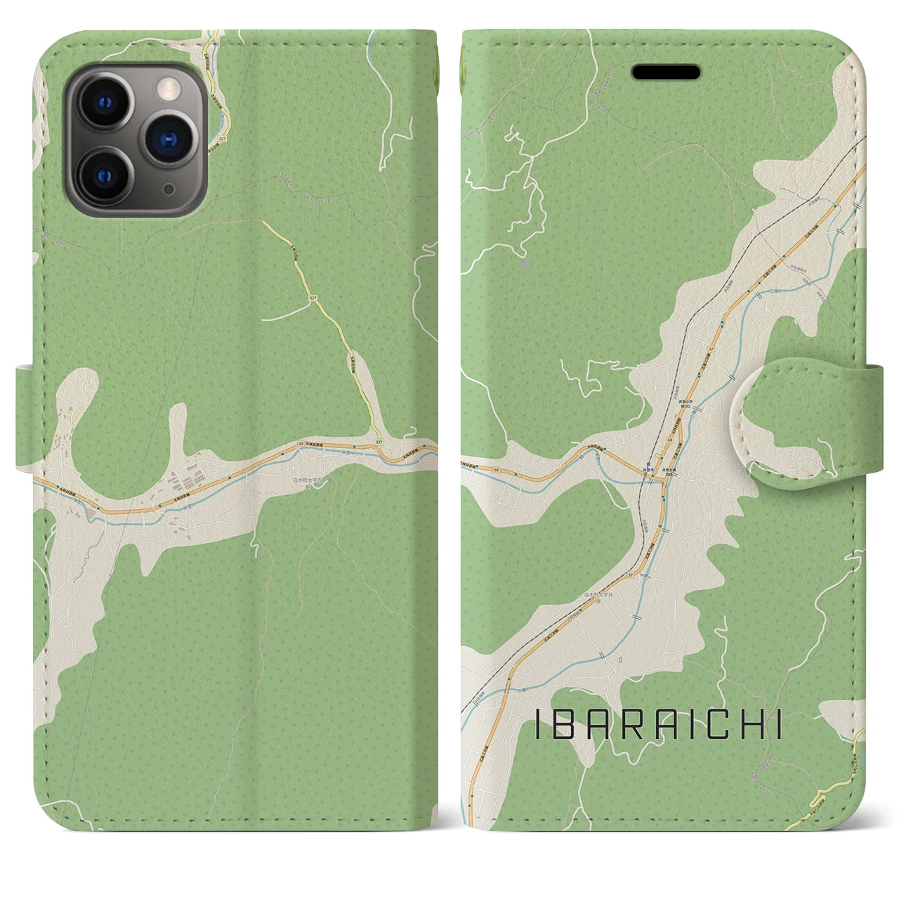 【井原市(広島県)】地図柄iPhoneケース(手帳タイプ)ナチュラル・iPhone 11 Pro Max 用