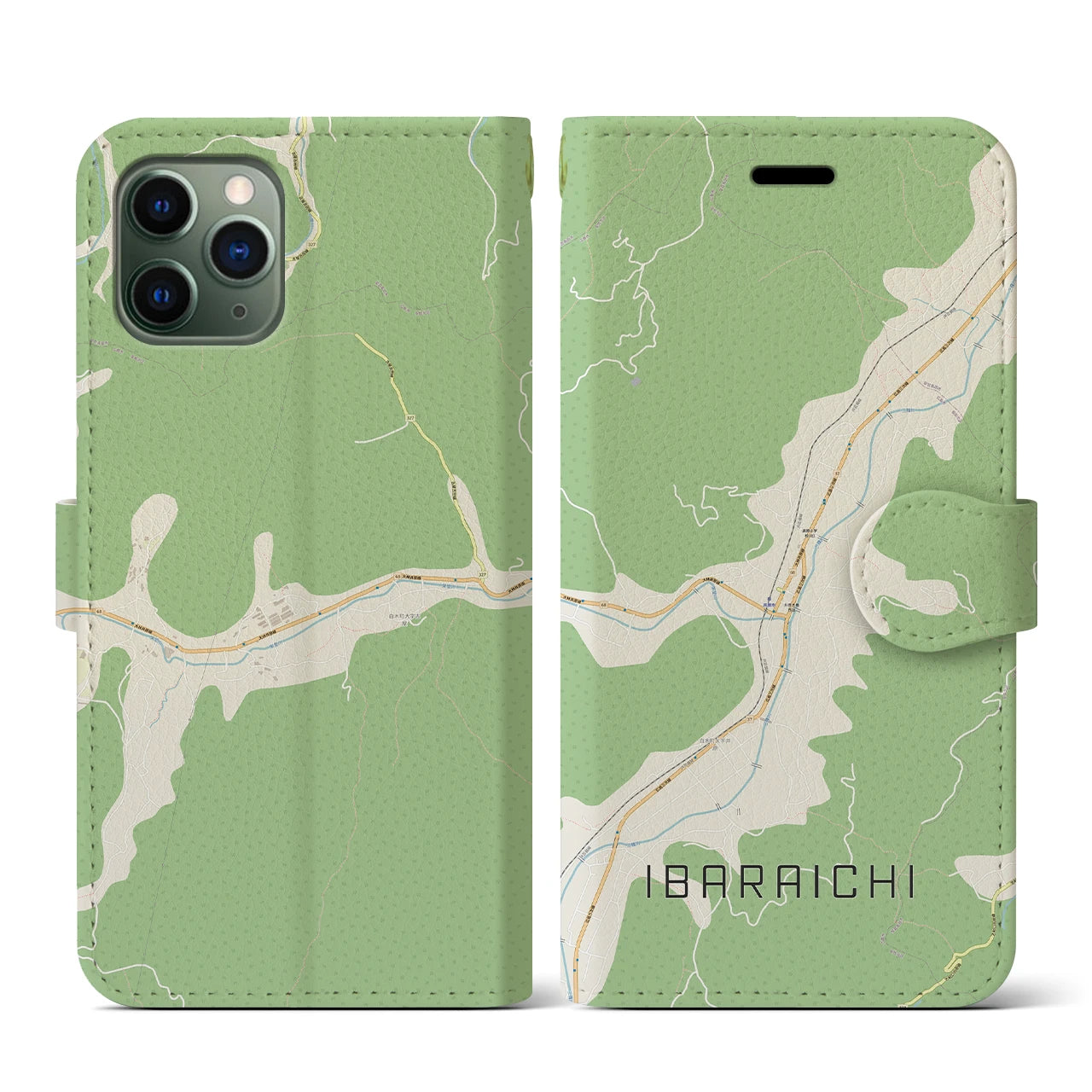 【井原市(広島県)】地図柄iPhoneケース(手帳タイプ)ナチュラル・iPhone 11 Pro 用