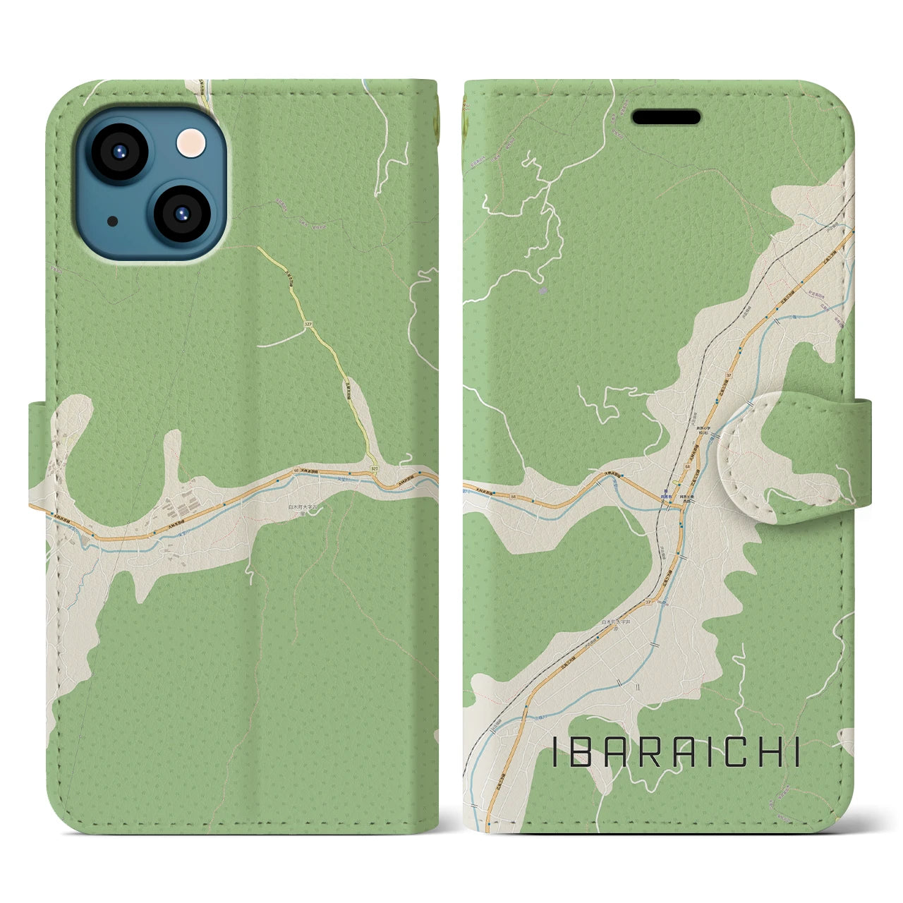 【井原市(広島県)】地図柄iPhoneケース(手帳タイプ)ナチュラル・iPhone 13 用