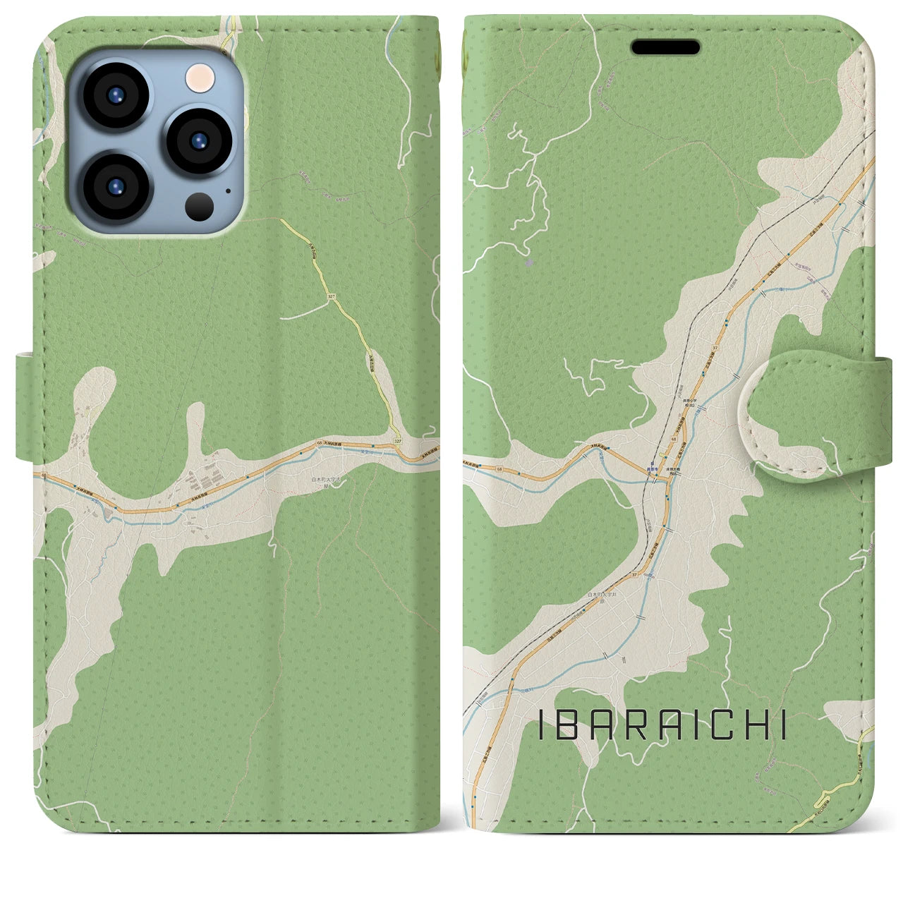 【井原市(広島県)】地図柄iPhoneケース(手帳タイプ)ナチュラル・iPhone 13 Pro Max 用