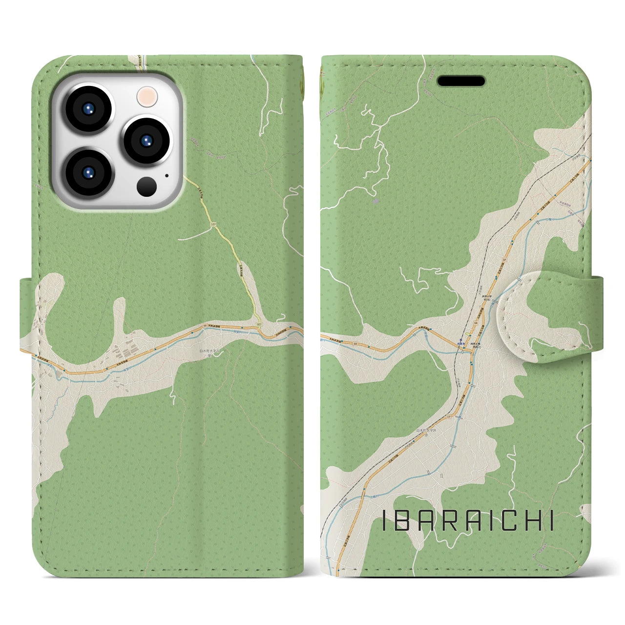 【井原市(広島県)】地図柄iPhoneケース(手帳タイプ)ナチュラル・iPhone 13 Pro 用