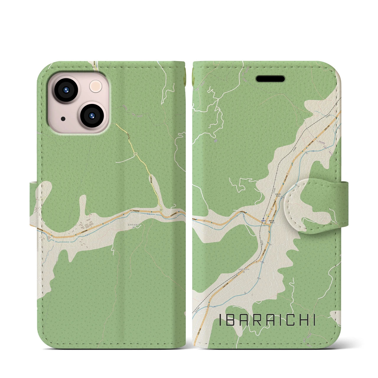 【井原市(広島県)】地図柄iPhoneケース(手帳タイプ)ナチュラル・iPhone 13 mini 用