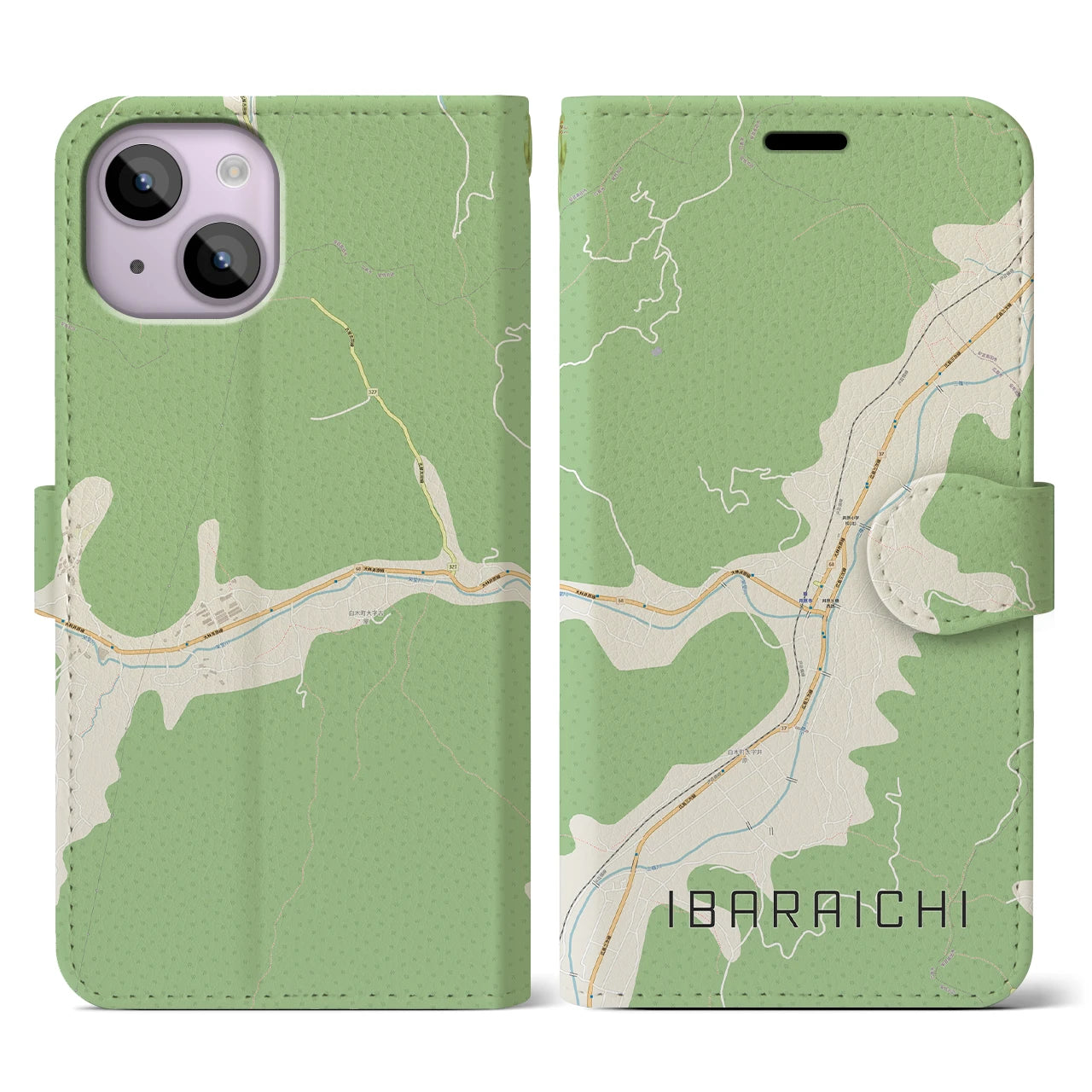【井原市(広島県)】地図柄iPhoneケース(手帳タイプ)ナチュラル・iPhone 14 用