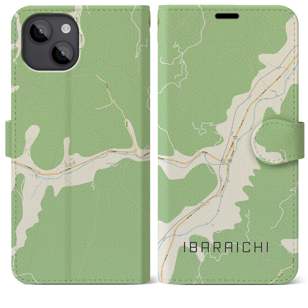 【井原市(広島県)】地図柄iPhoneケース(手帳タイプ)ナチュラル・iPhone 14 Plus 用