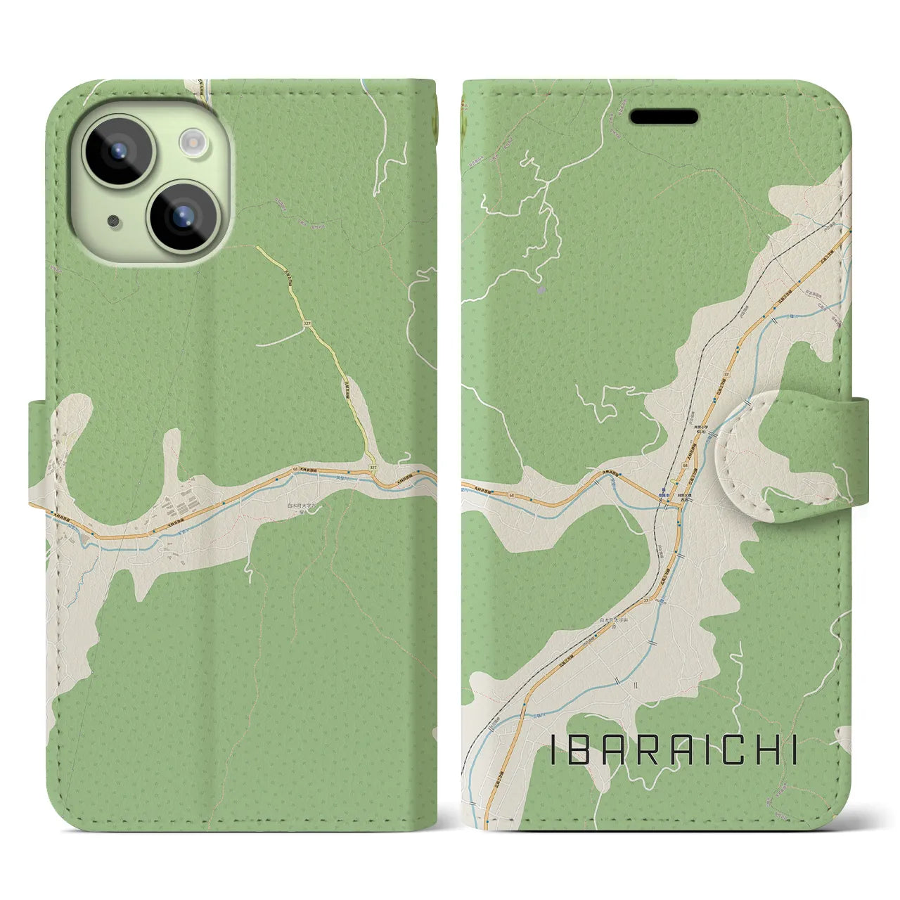 【井原市(広島県)】地図柄iPhoneケース(手帳タイプ)ナチュラル・iPhone 15 用