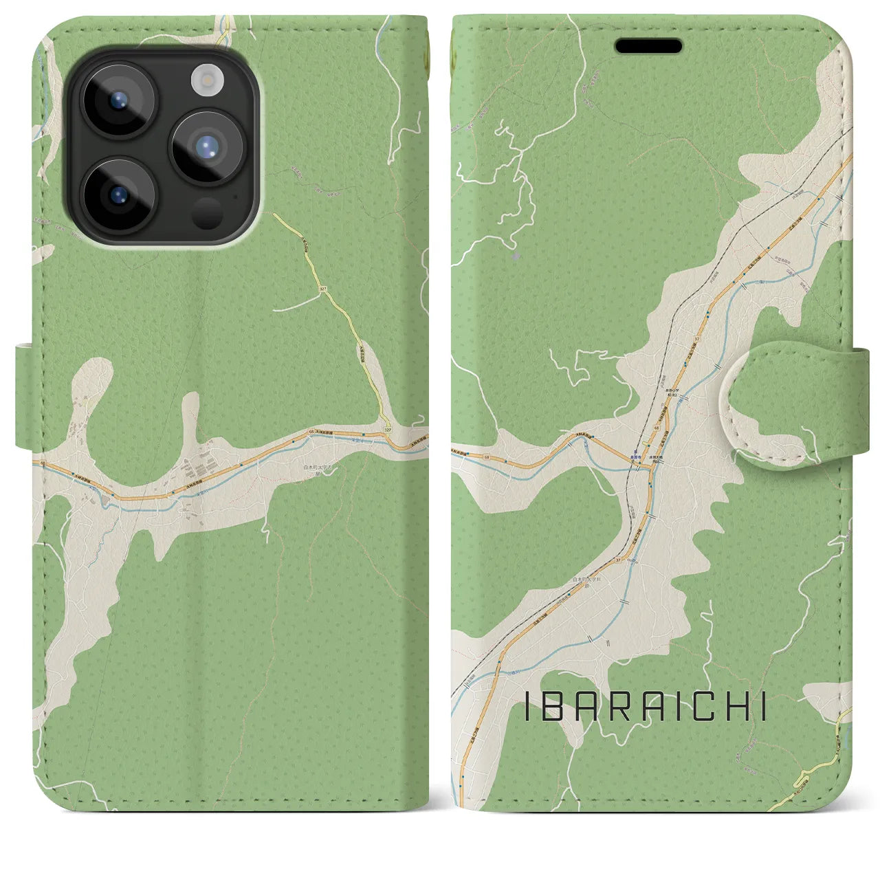 【井原市(広島県)】地図柄iPhoneケース(手帳タイプ)ナチュラル・iPhone 15 Pro Max 用