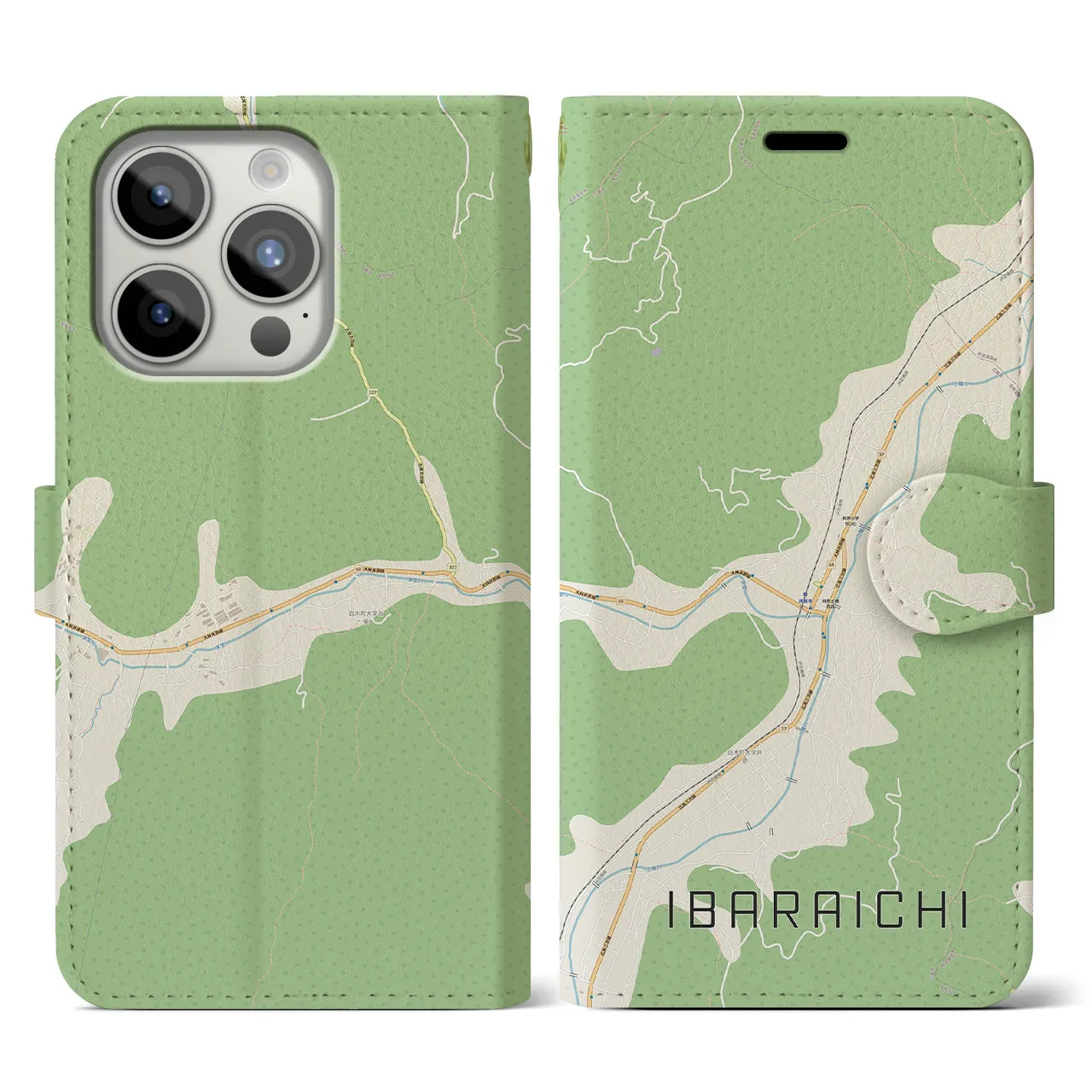 【井原市(広島県)】地図柄iPhoneケース(手帳タイプ)ナチュラル・iPhone 15 Pro 用
