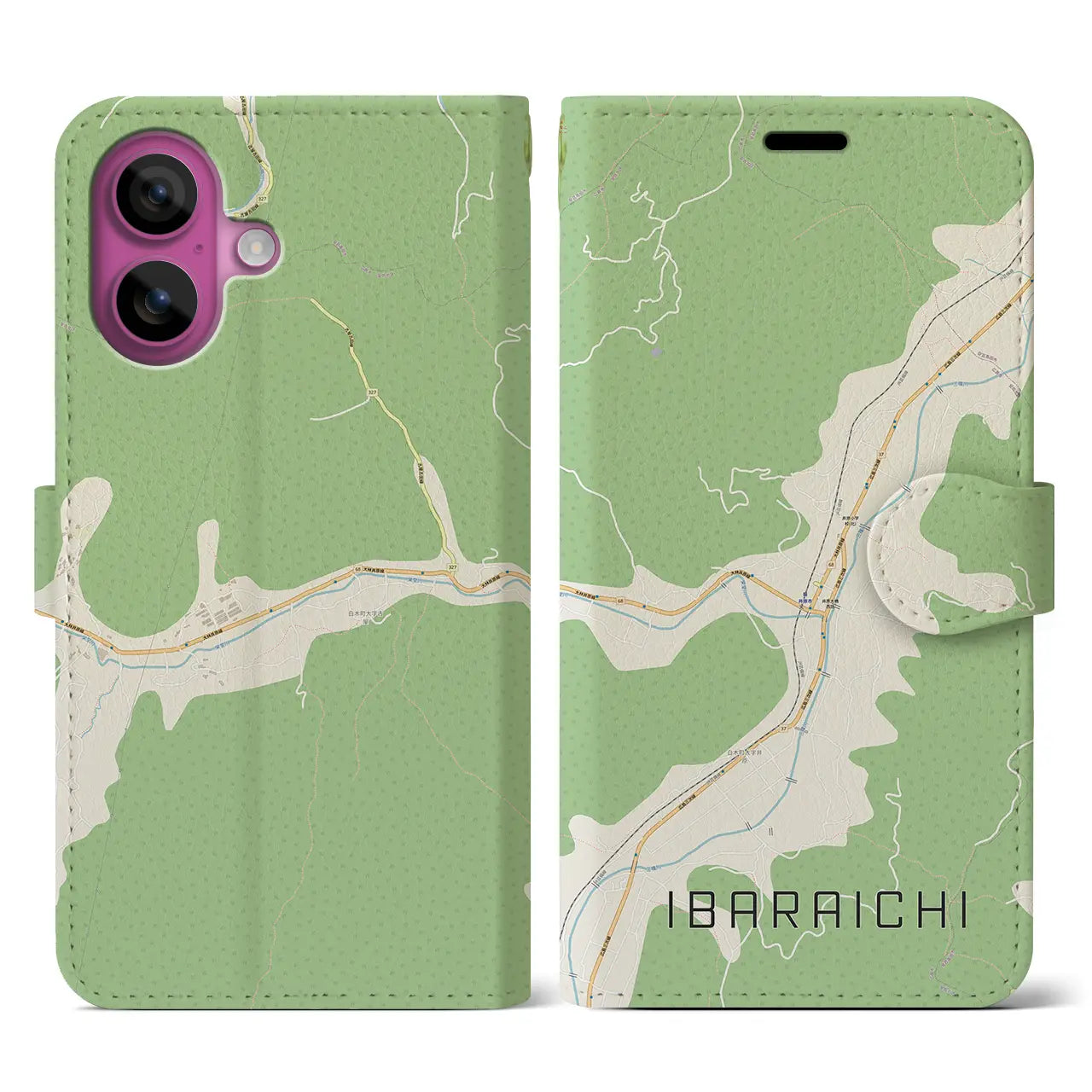 【井原市(広島県)】地図柄iPhoneケース(手帳タイプ)ナチュラル・iPhone 16 Pro 用