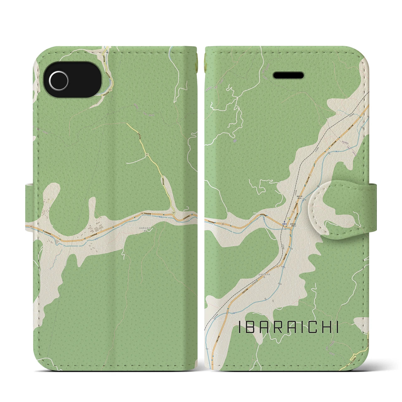 【井原市(広島県)】地図柄iPhoneケース(手帳タイプ)ナチュラル・iPhone SE(第3 / 第2世代) / 8 / 7 / 6s / 6 用