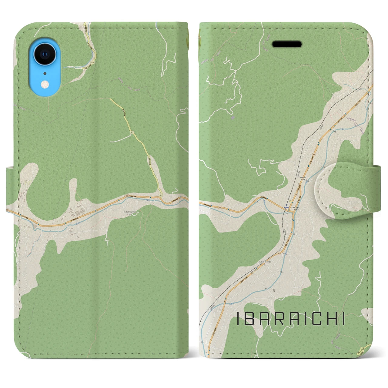 【井原市(広島県)】地図柄iPhoneケース(手帳タイプ)ナチュラル・iPhone XR 用