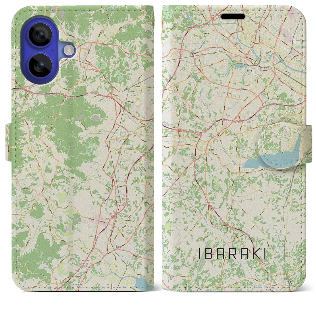 【茨城(茨城県)】地図柄iPhoneケース(手帳タイプ)ナチュラル・iPhone 16 Pro Max 用