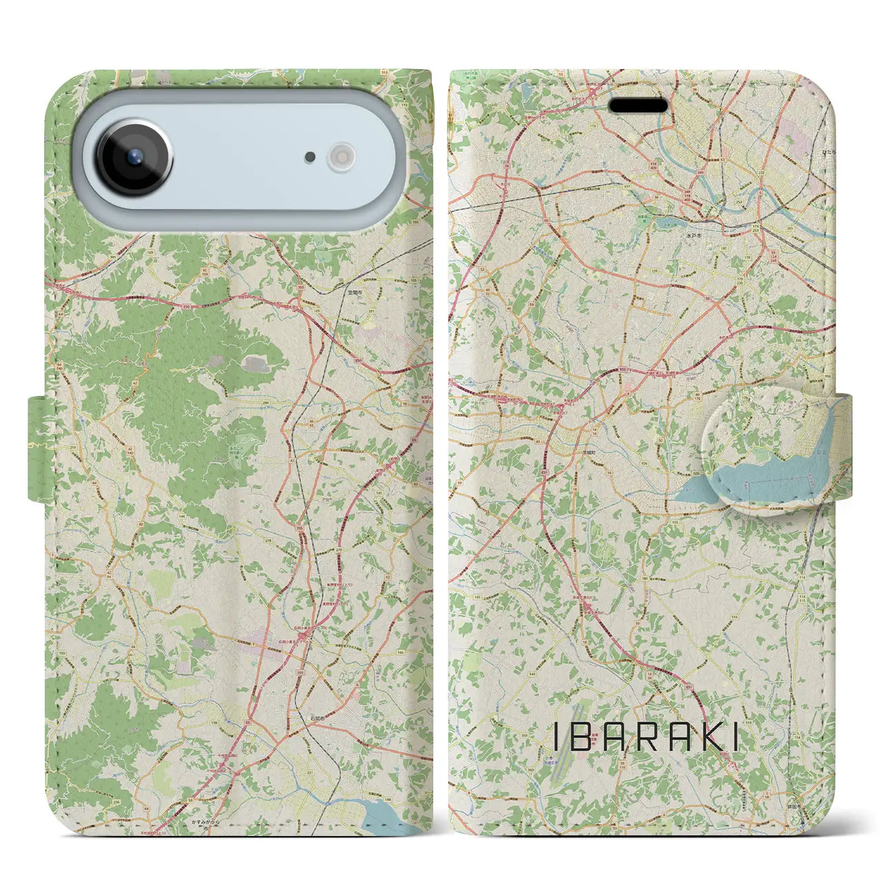 【茨城(茨城県)】地図柄iPhoneケース(手帳タイプ)ナチュラル・iPhone 17 Pro Max 用