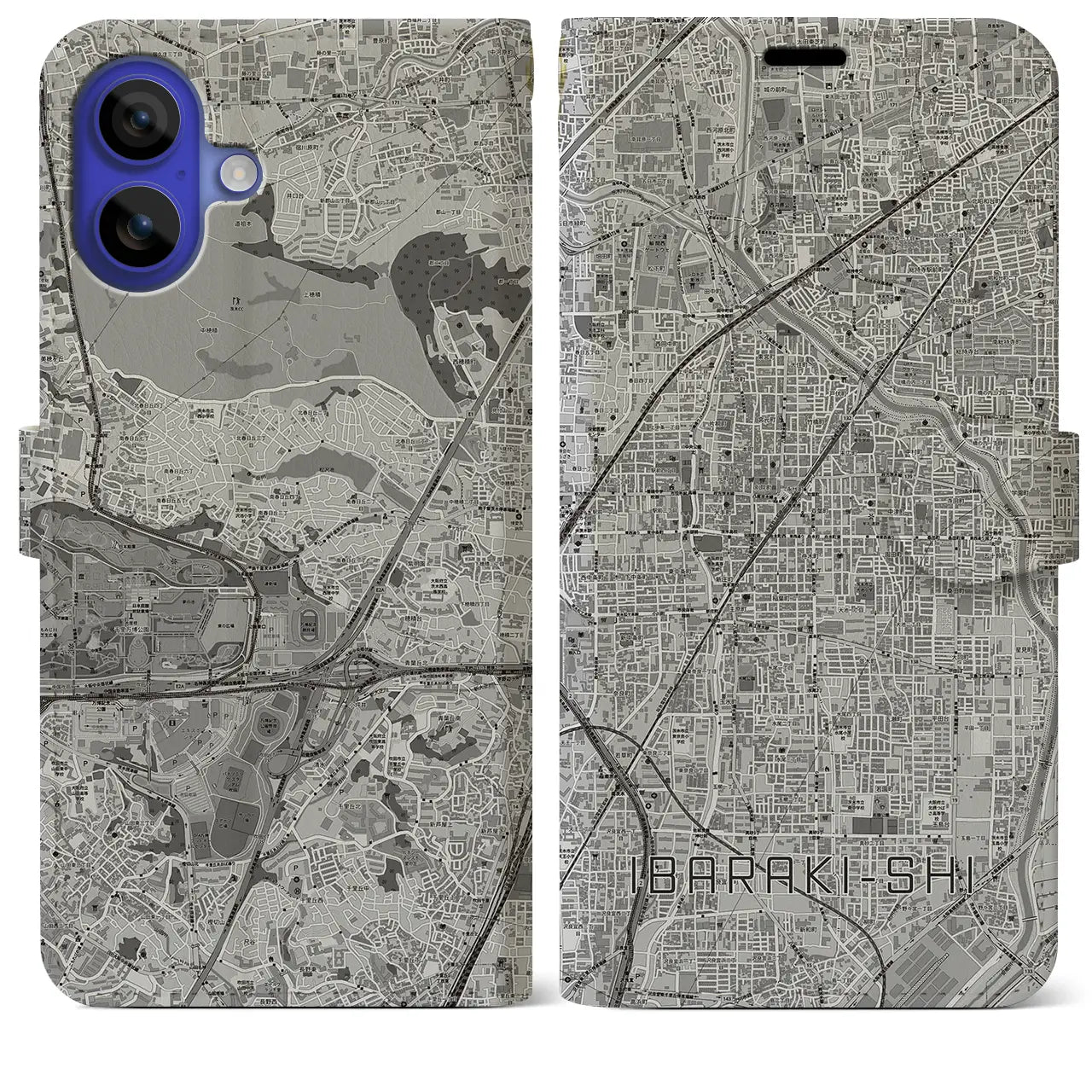 【茨木市(大阪府)】地図柄iPhoneケース(手帳タイプ)モノトーン・iPhone 16 Pro Max 用