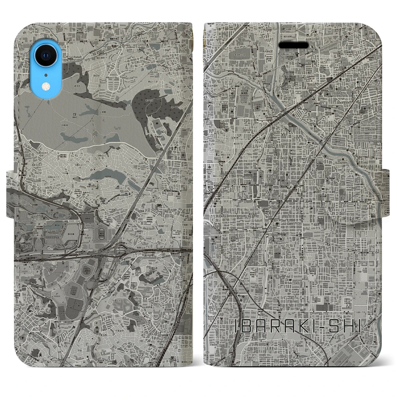 【茨木市(大阪府)】地図柄iPhoneケース(手帳タイプ)モノトーン・iPhone XR 用