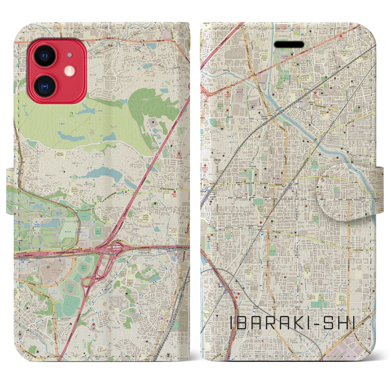 【茨木市(大阪府)】地図柄iPhoneケース(手帳タイプ)ナチュラル・iPhone 11 用
