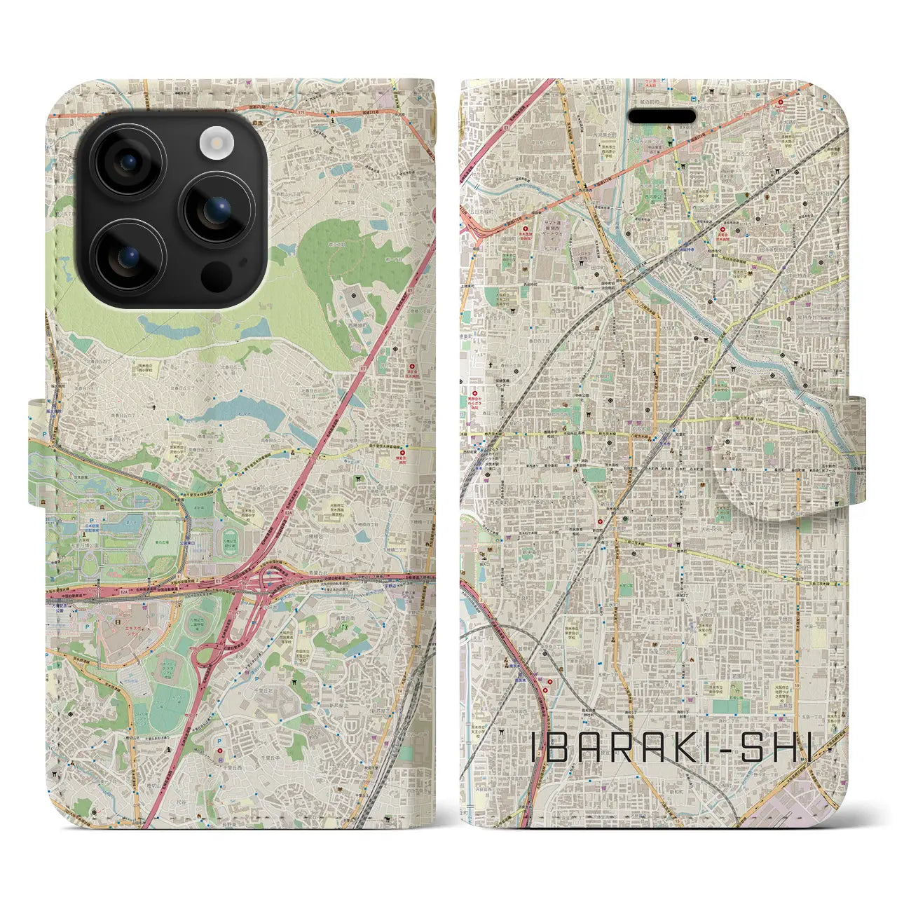 【茨木市(大阪府)】地図柄iPhoneケース(手帳タイプ)ナチュラル・iPhone 16 用