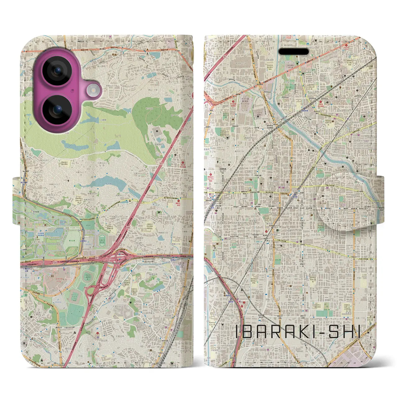 【茨木市(大阪府)】地図柄iPhoneケース(手帳タイプ)ナチュラル・iPhone 16 Pro 用