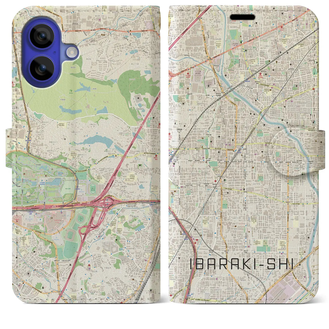 【茨木市(大阪府)】地図柄iPhoneケース(手帳タイプ)ナチュラル・iPhone 16 Pro Max 用