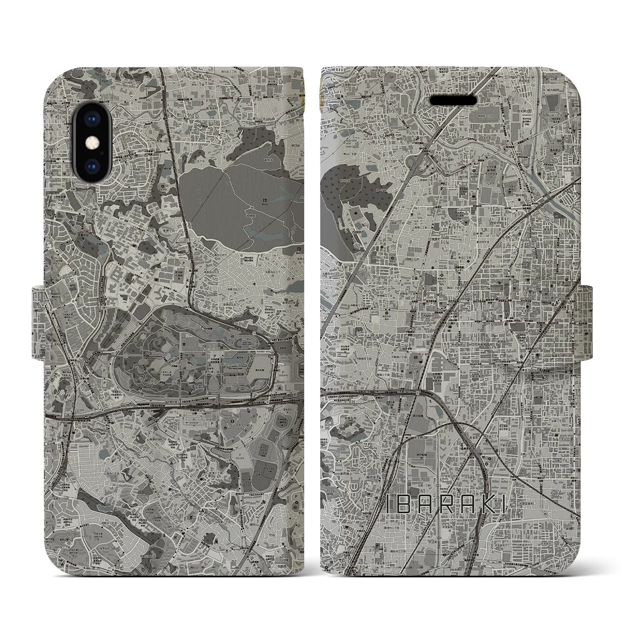 【茨木(大阪府)】地図柄iPhoneケース(手帳タイプ)モノトーン・iPhone XS / X 用