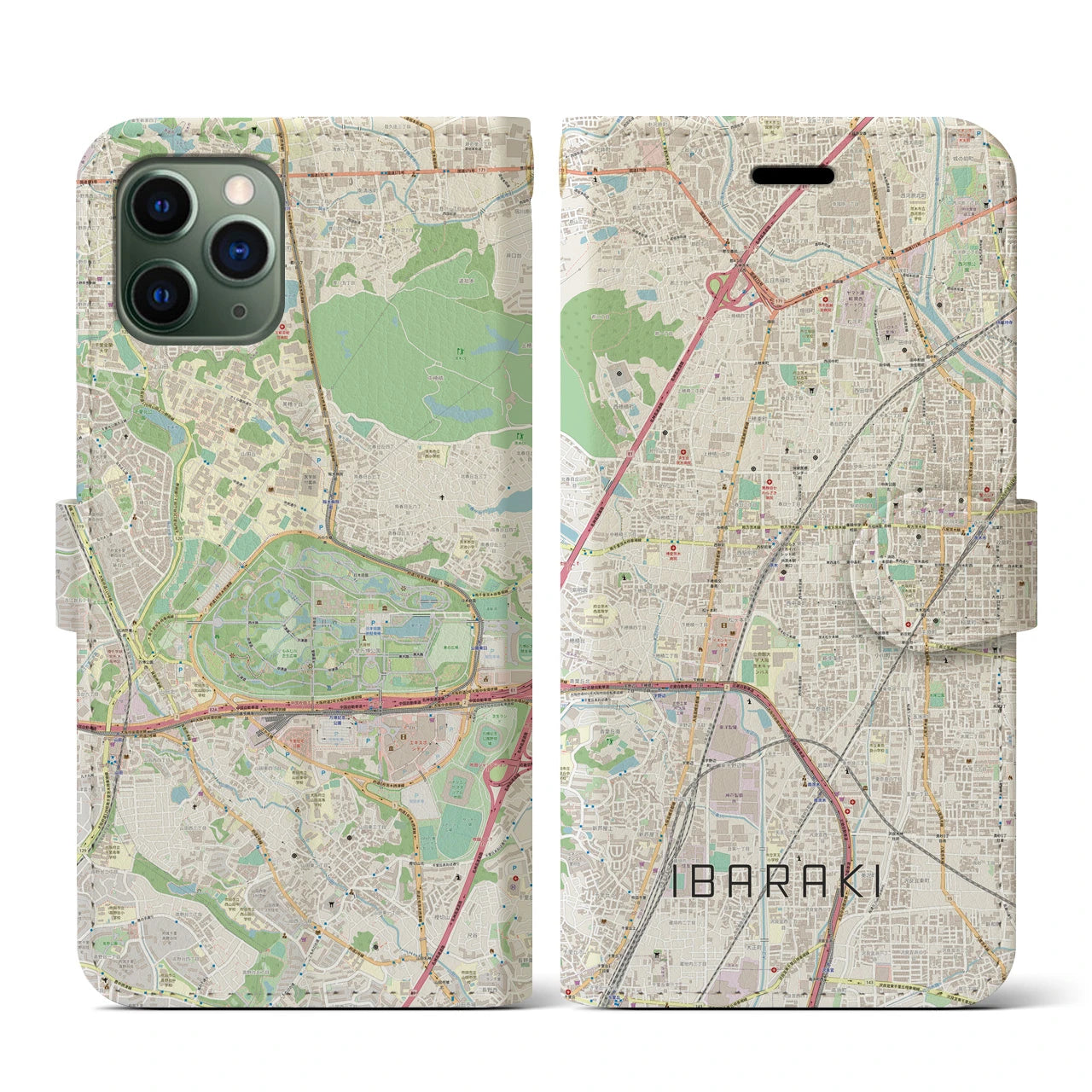 【茨木(大阪府)】地図柄iPhoneケース(手帳タイプ)ナチュラル・iPhone 11 Pro 用